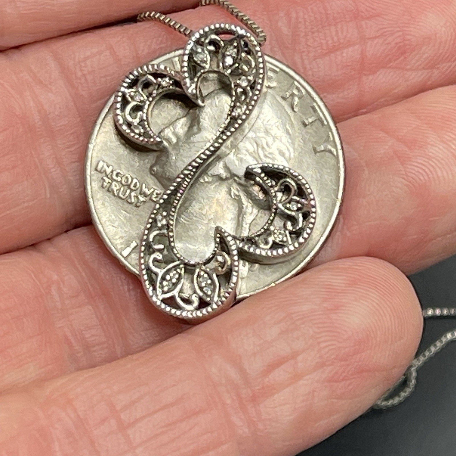 Jane Seymour Open Hearts Calligraphy 18.5″ Sterling Silver Necklace
