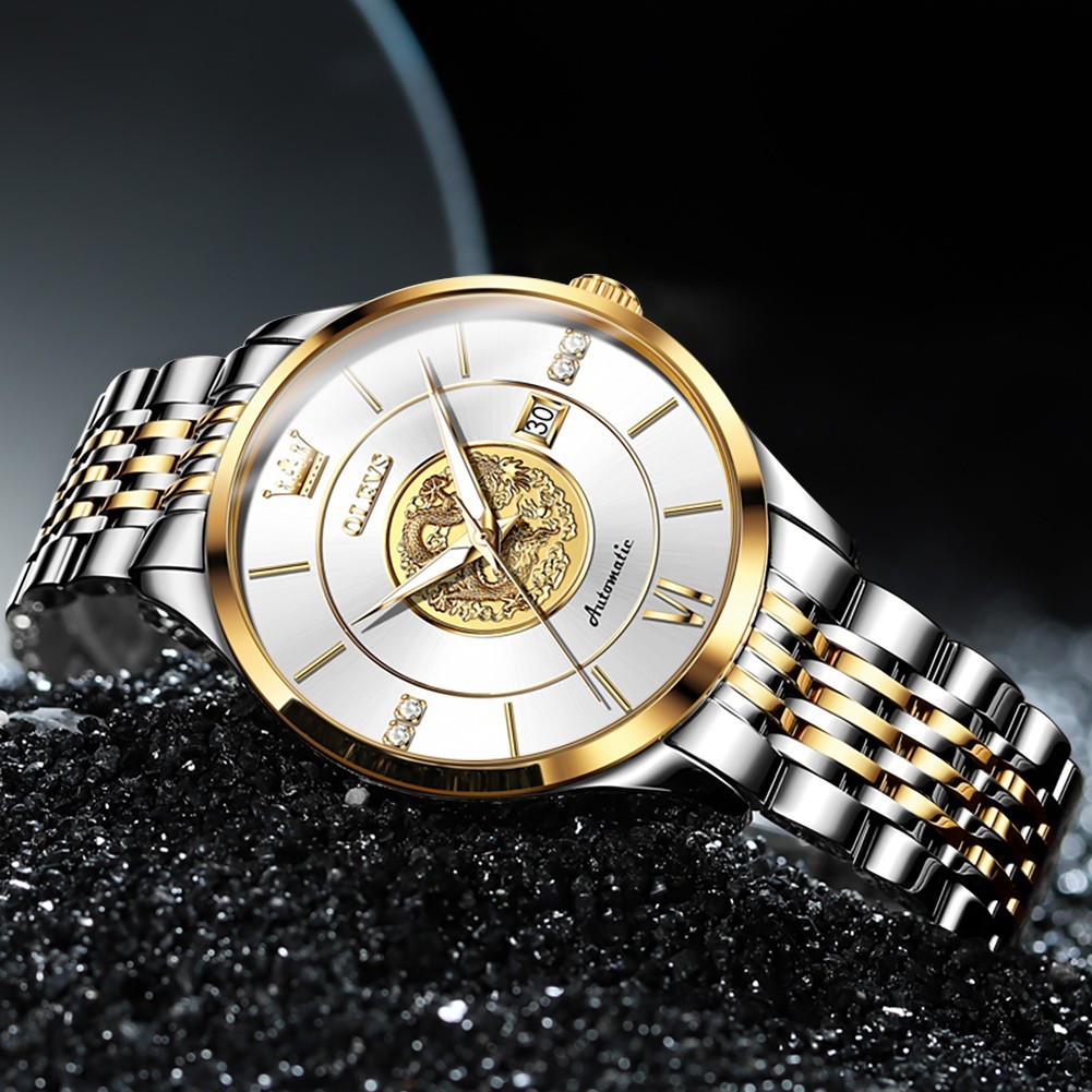 OLEVS 6693 Stylish Multi-functiom Dragon Dial Gents Formal Mechanical Watch