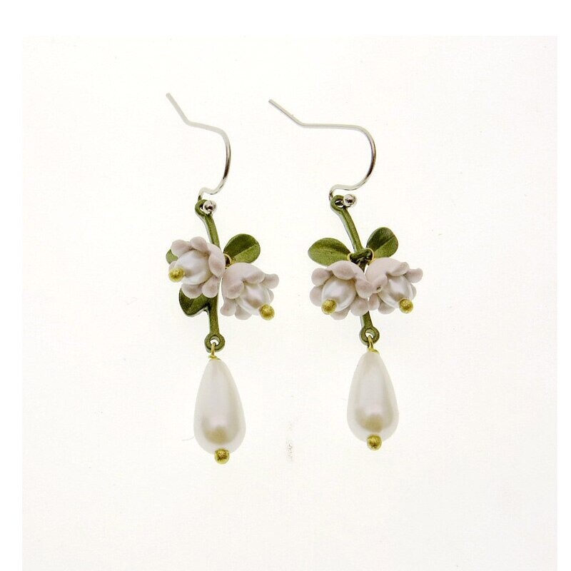 Luxury Orange Lily Of The Valley Earrings Vintage Pearl Plant Flower Party Gift
