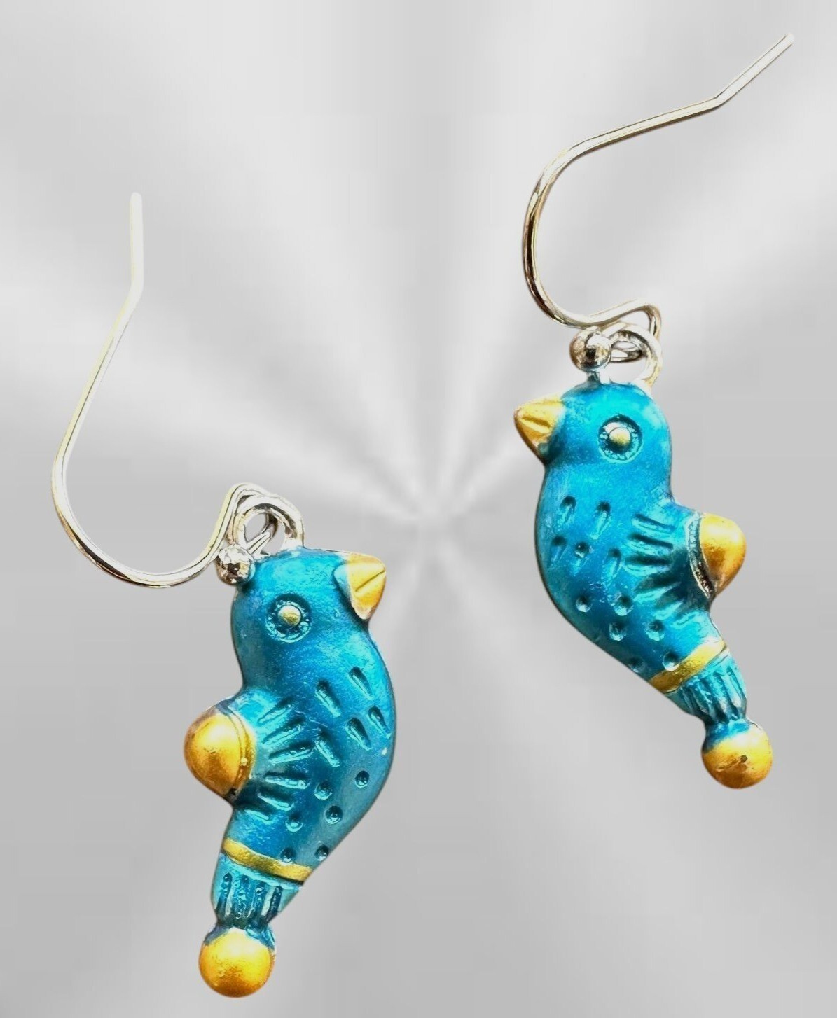 Bluebird Earrings New Painted Metal Dangle Hooks Bird Watcher Gift Birthday