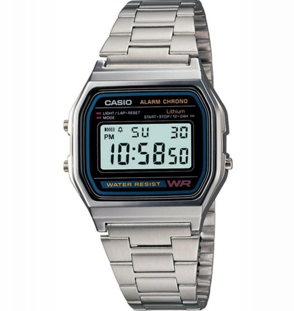Unisex Mens Womens Watch CASIO A158WA-1DF Classic Steel Alarm DD