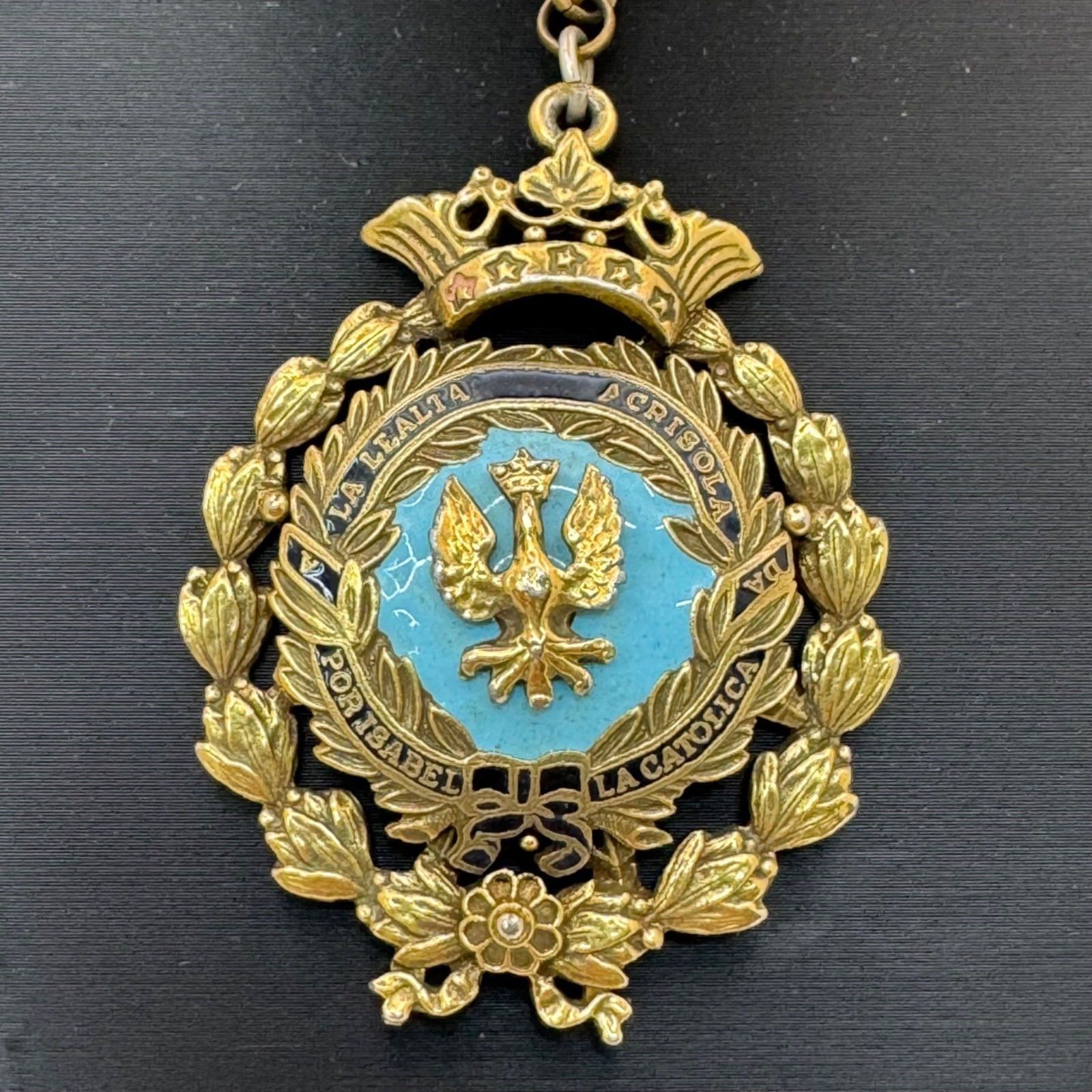 Enamel CORO Crown Eagle Pendant Enamel Isabel Catolica Spain Medallion Necklace