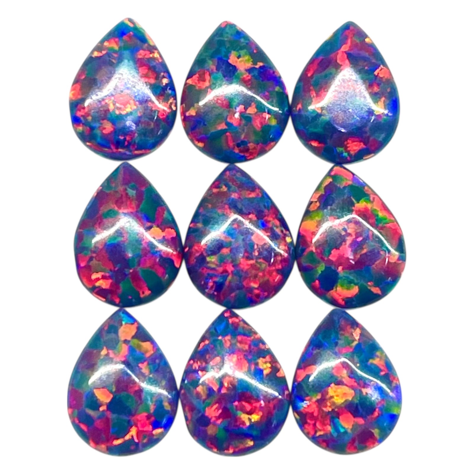 4 Pcs Black Australian Opal 8x6mm Pear Cabochon 5A Quality Lab Created Gemstones