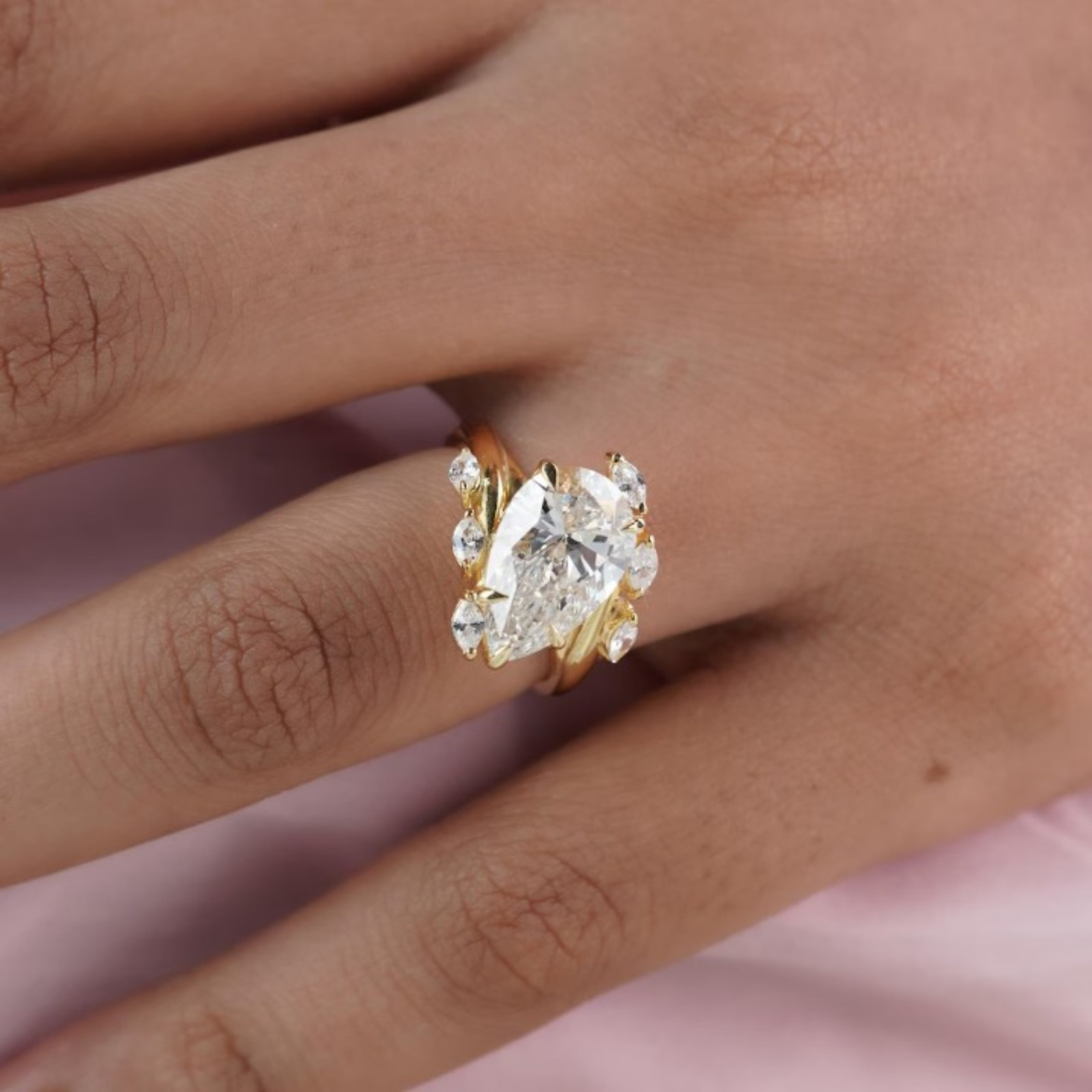 4 Carat Pear Cut Lab Grown Diamond Engagement Ring | 14k Yellow Gold VVS VS