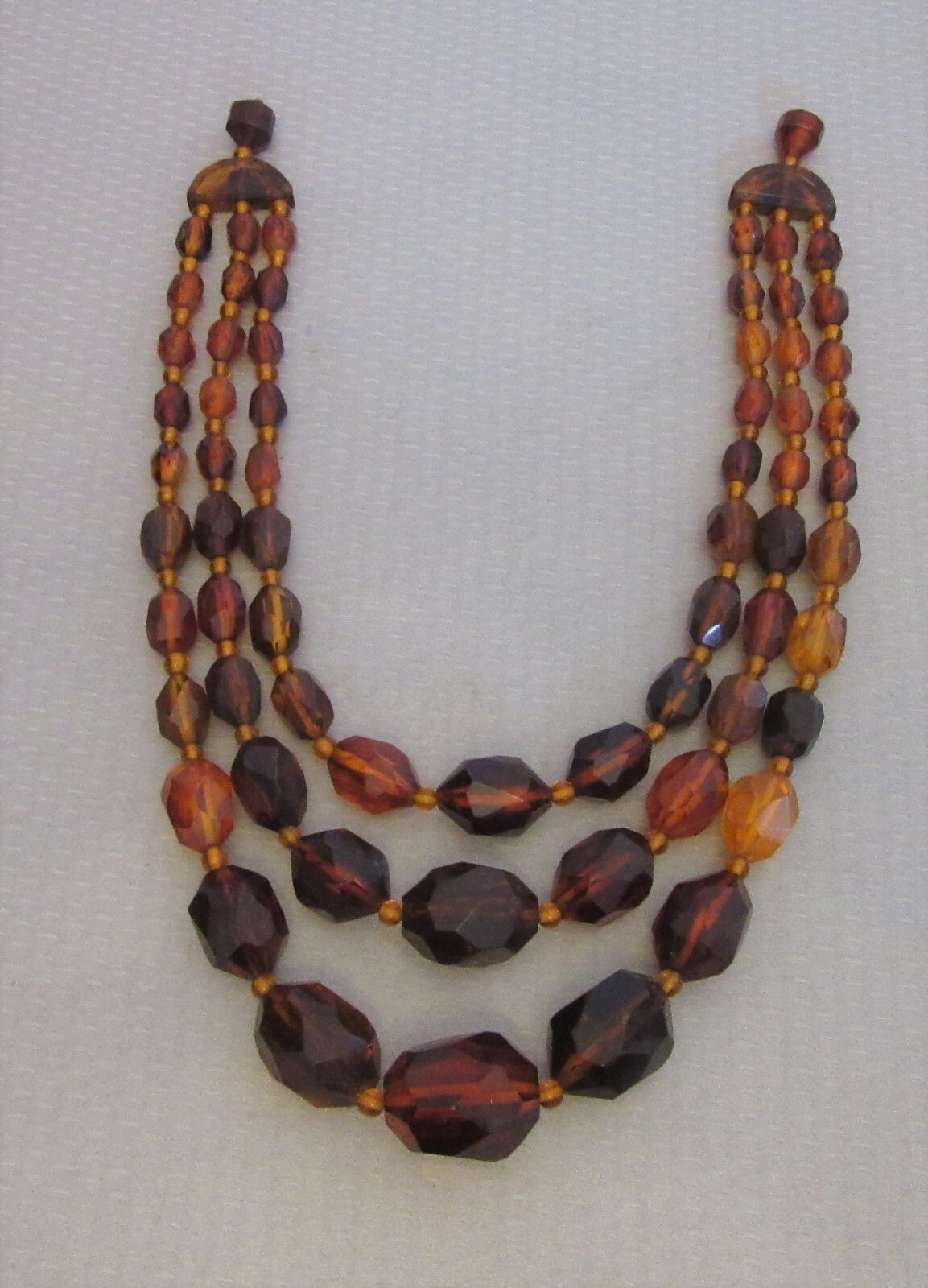 vintage Bakelite Bead Multicolor Clear Amber Triple Strand Necklace TESTED 153g