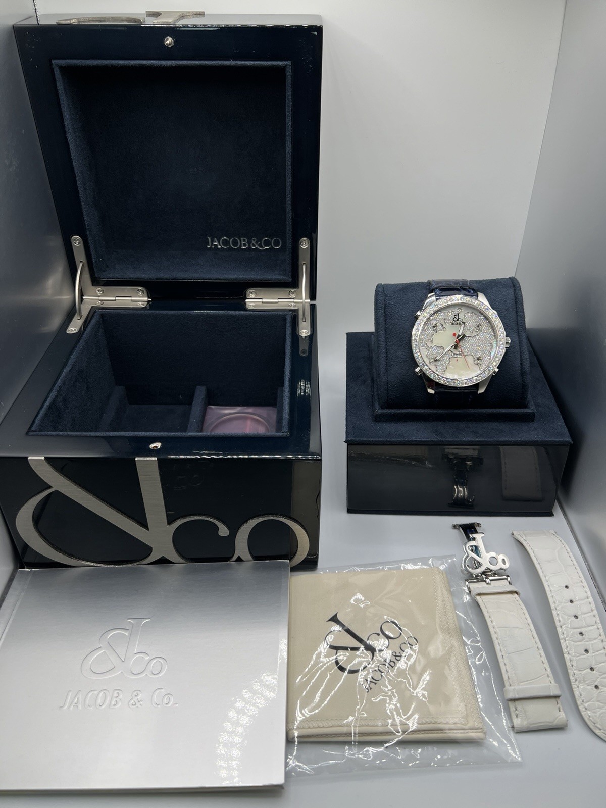 Jacob & Co. Five Time Zone 47mm Diamond Bezel MOP World Dial Full Set