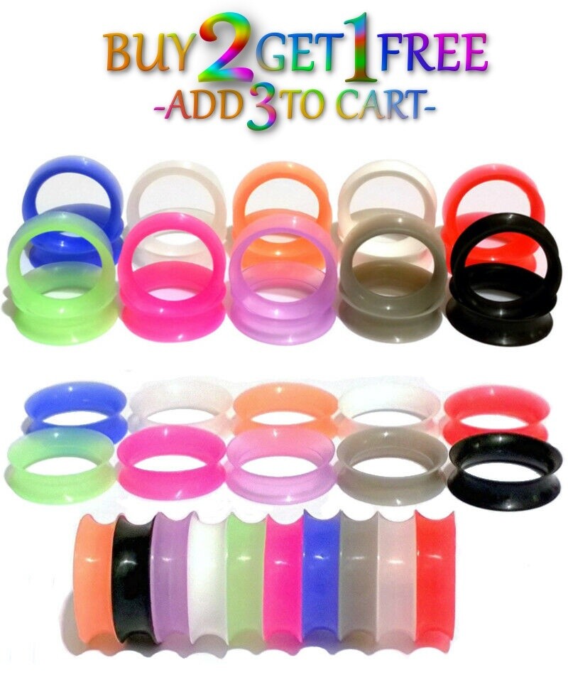 Pair 26MM-40MM SILICONE EARSKIN TUNNELS Double Flare Gauges Ultra Thin Ear 1017