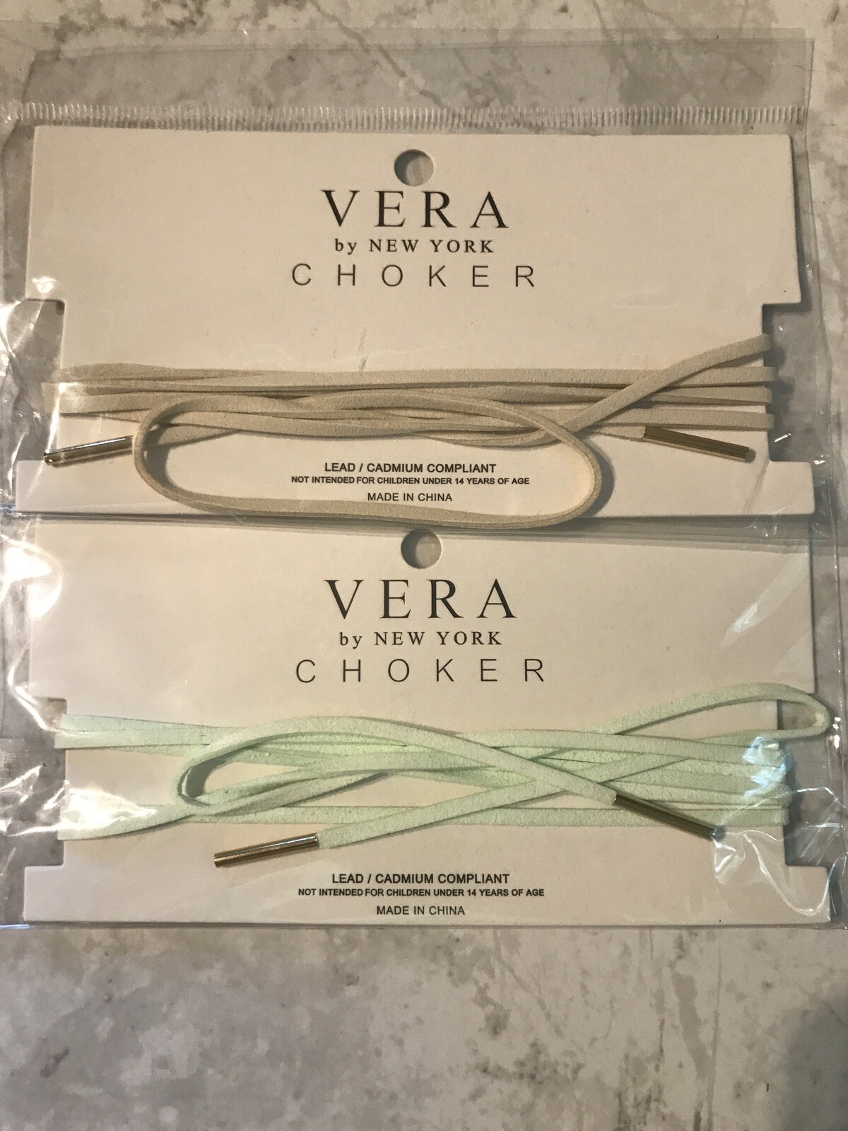 Vera By New York Lot Of 2 Cord Wrap Chokers Ivory And Min NWT