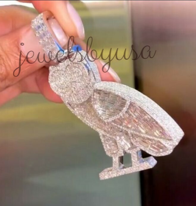 Men’s Owl Shape 3.2ct White Baguette Cubic Zirconia Pendant 925 Silver