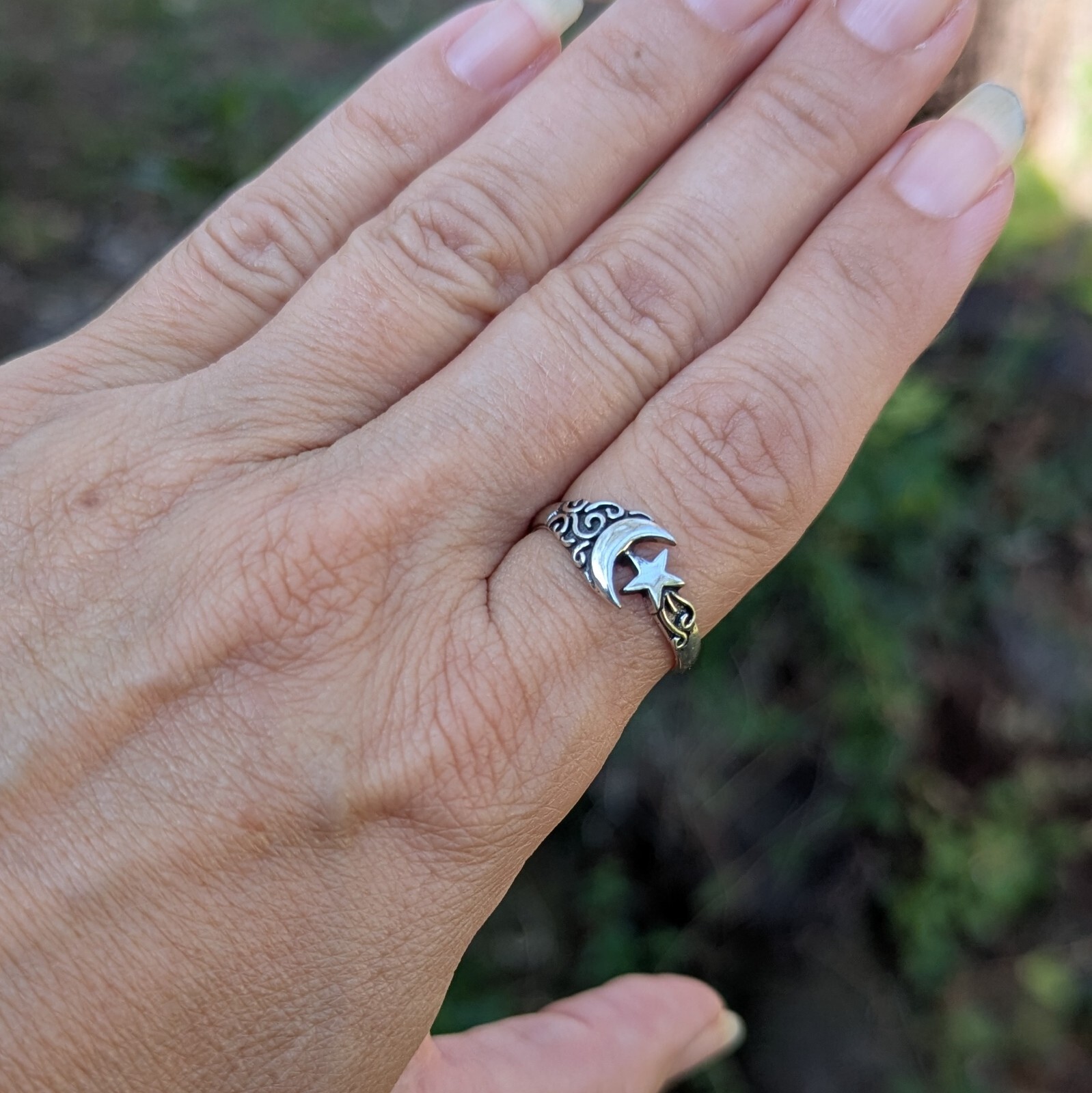 Sterling Silver 925 Sailor Crescent Moon & Star Ring Size 5.75, 7, 8, 8.5, 9.5