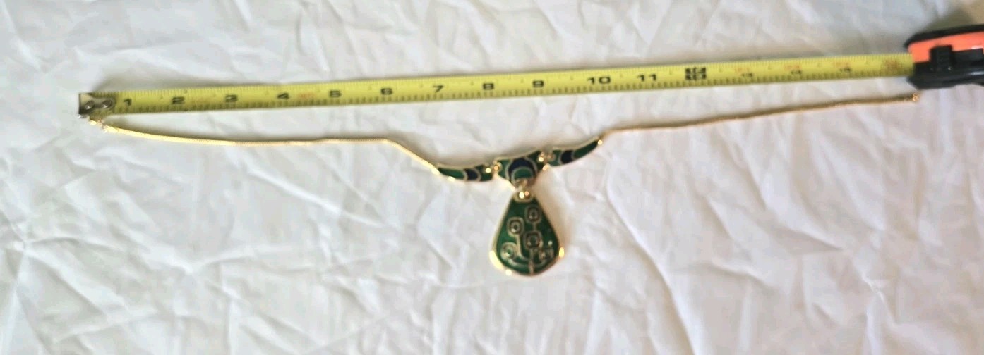Vintage 1970s Blue & Green Enamel Gold Tone Collar Necklace, made in Thailand