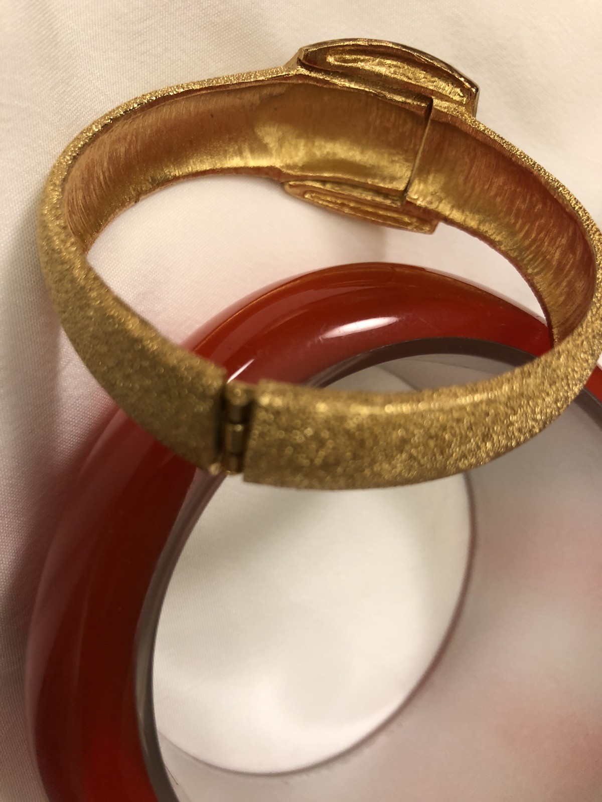 Signed Trifari Belt Clamper Bracelet Vintage Jewelry Lame’ Luminous Gold Color