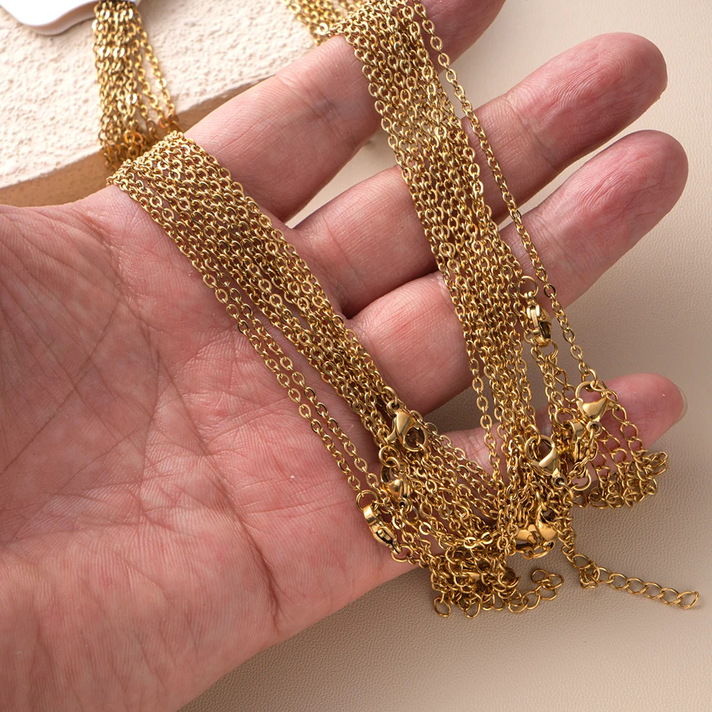 10pcs 45+5cm Gold Stainless Steel Link Cable Chain Necklace with Lobster Clasps