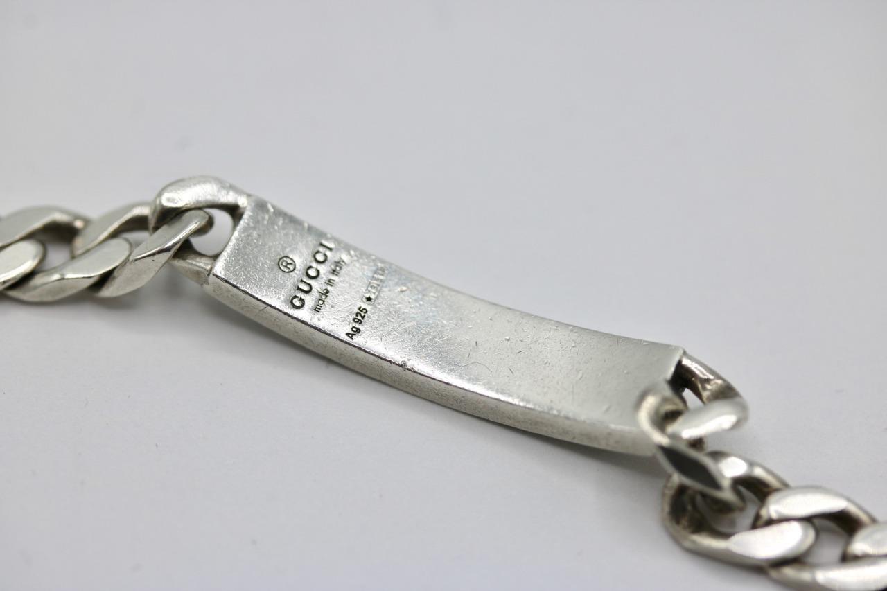 Authentic 925 Sterling Silver Men’s Gucci Ghost Bar ID Curb Link Bracelet