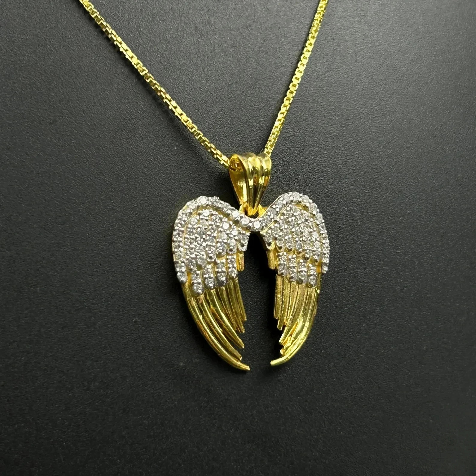 2.1CT Round Lab Created Diamond Men’s Angle Wings Pendant 14K Yellow Gold Plated