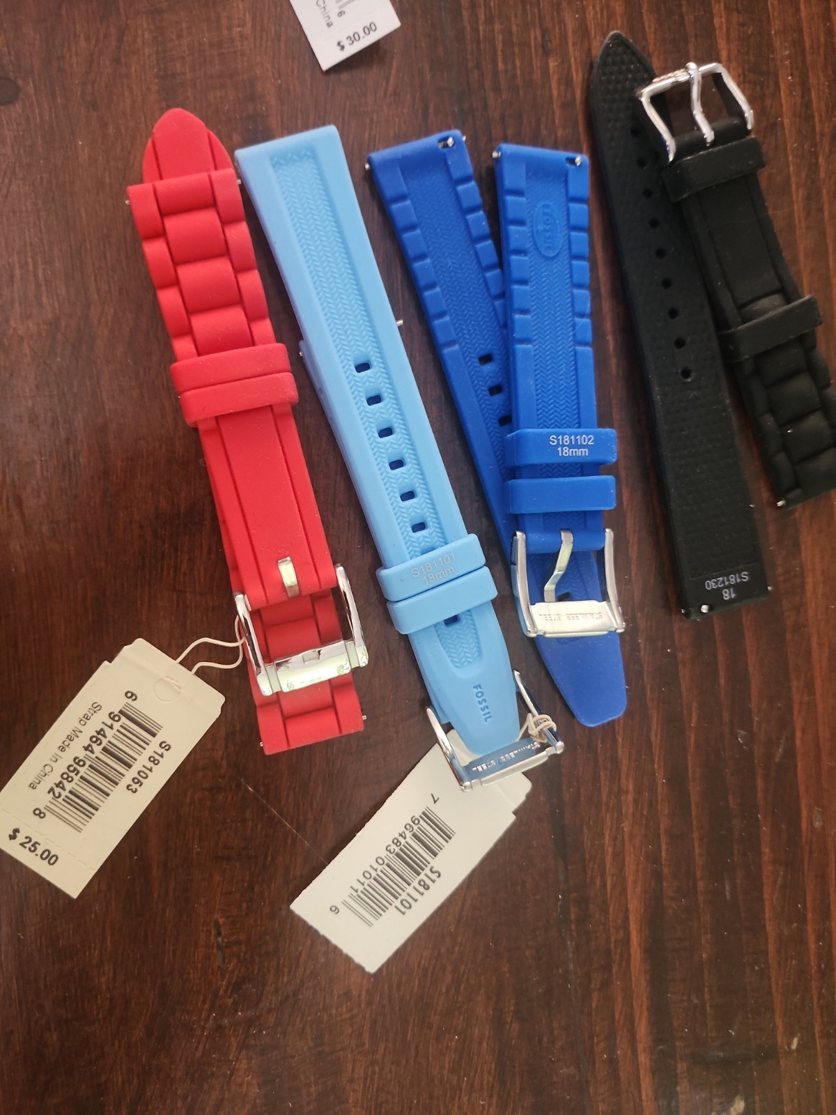 Lot of 10 Fossil Straps Bands New Leather Rubber