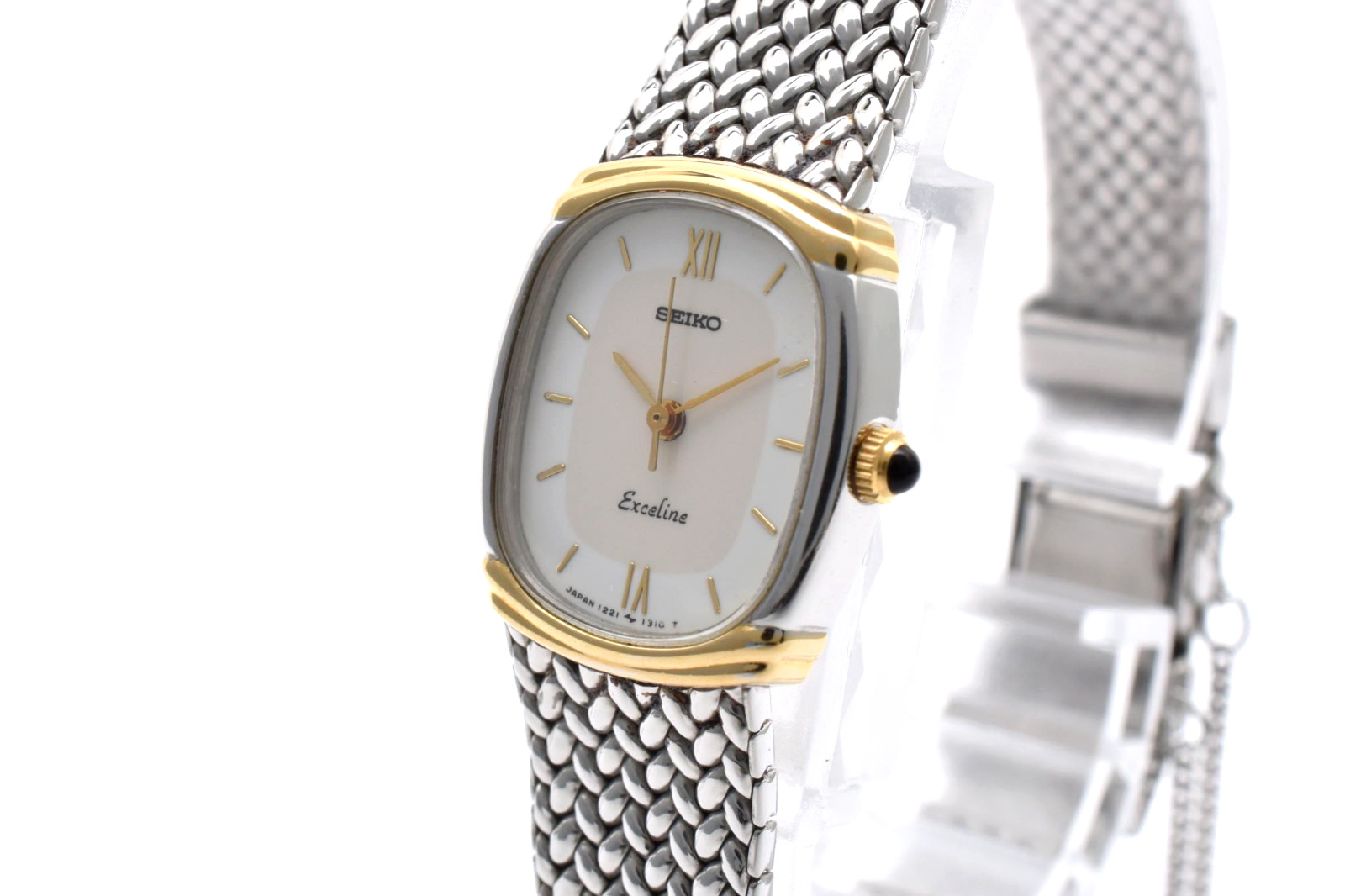 【 Exc+5 】 SEIKO Exceline 1221-5890 21mm Quartz Vintage White Dial Oval Watch