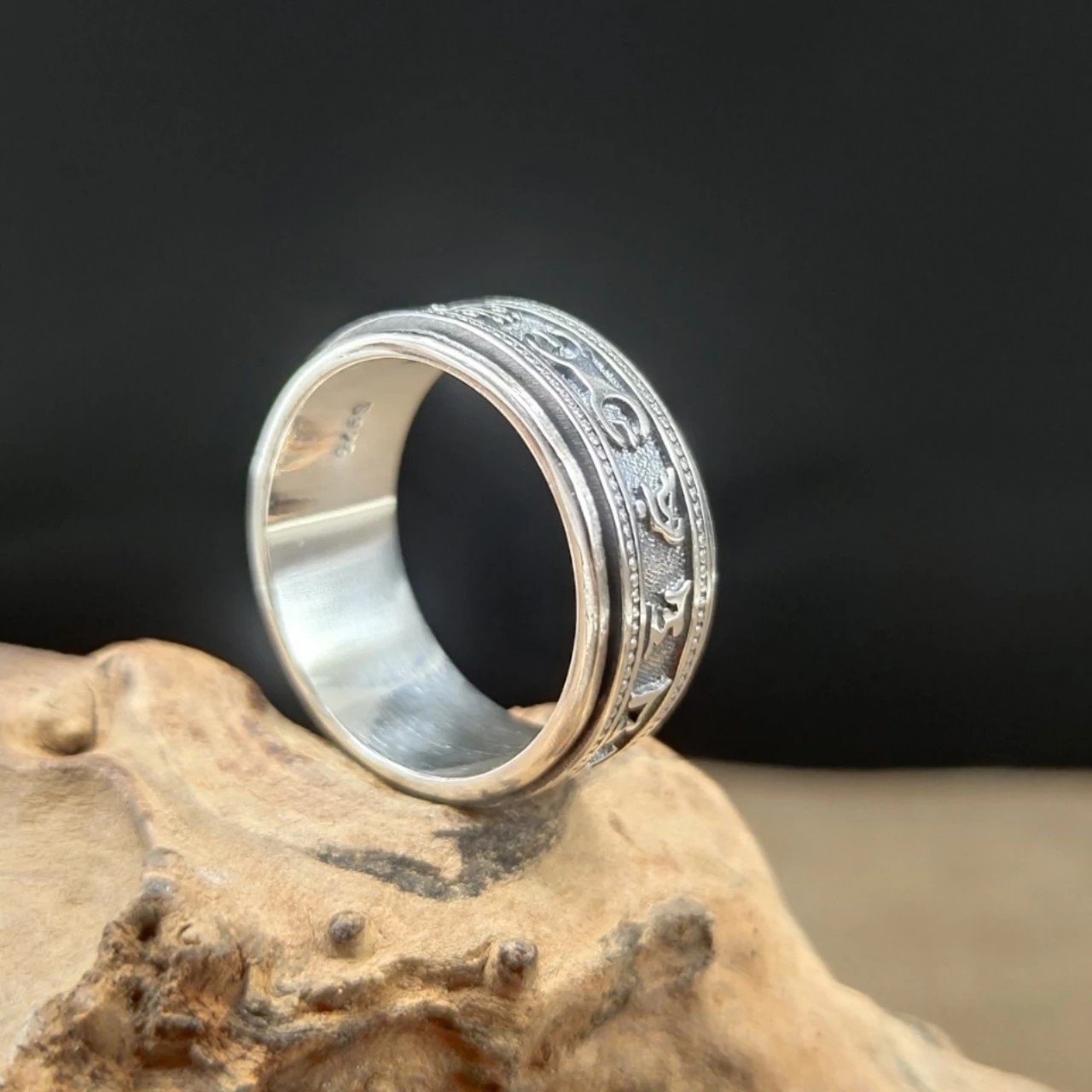 925 Sterling Silver Dragon Spinner Ring Double Layer Rotatable Men Women Gift