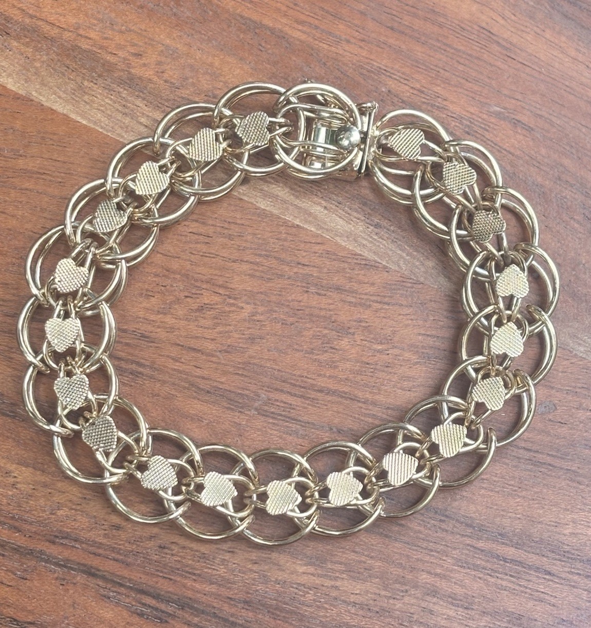 Vintage 1/20 12K Gold Filled Heart Link Bracelet 8” Woven Circle Link GF
