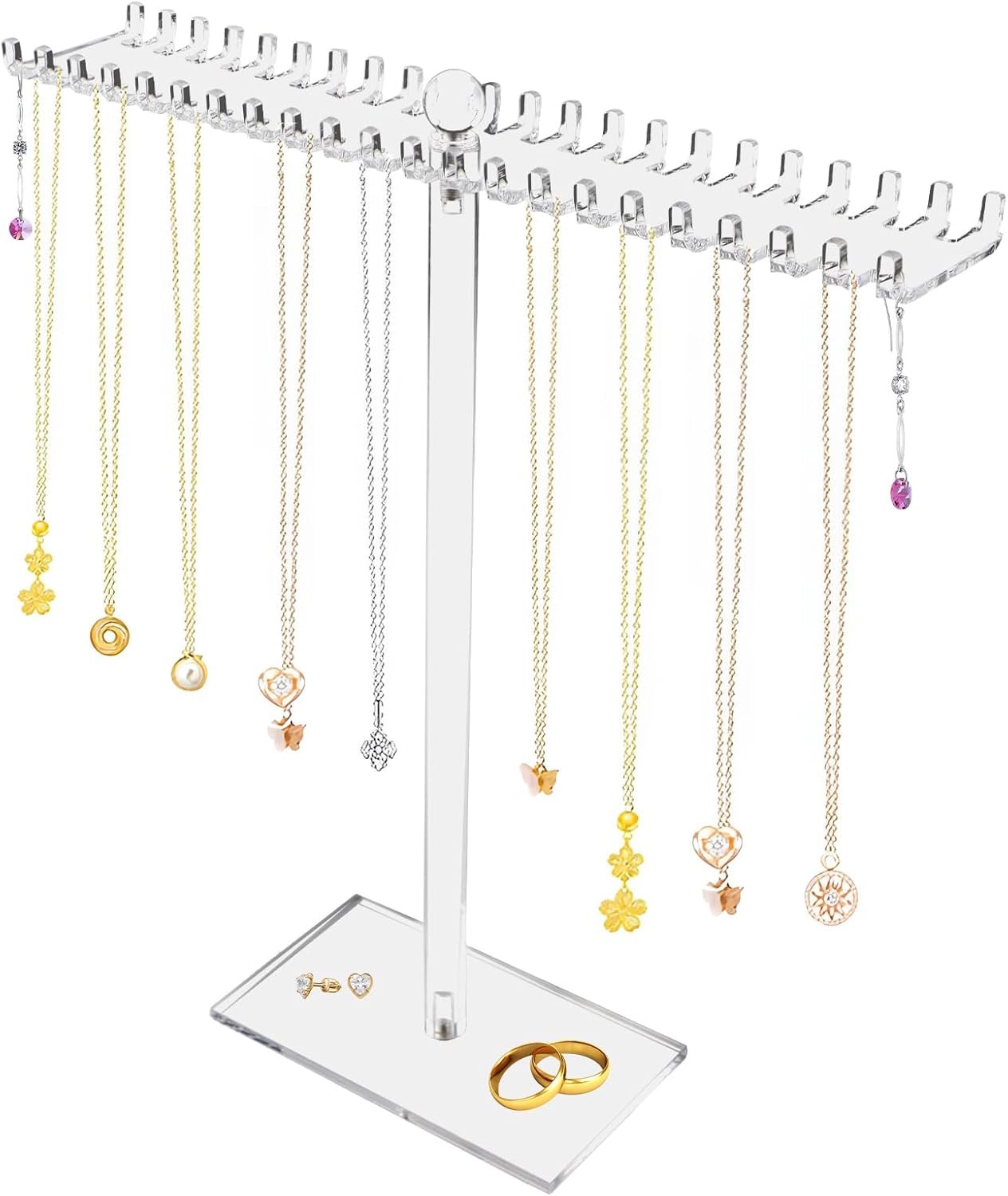 Jewelry Stand, Acrylic Necklace Holder, Clear Jewelry Organizer with Bilateral H