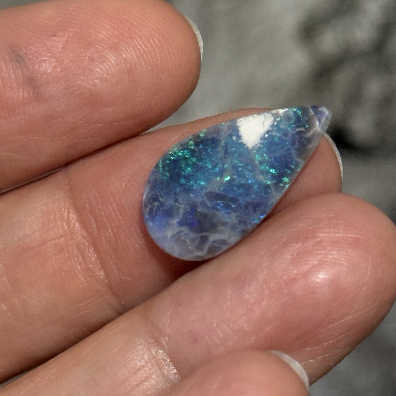 3.3ct 20.9×10.9×2.2mm Australian Lightning Ridge Black Opal Drop Cabochon Gem