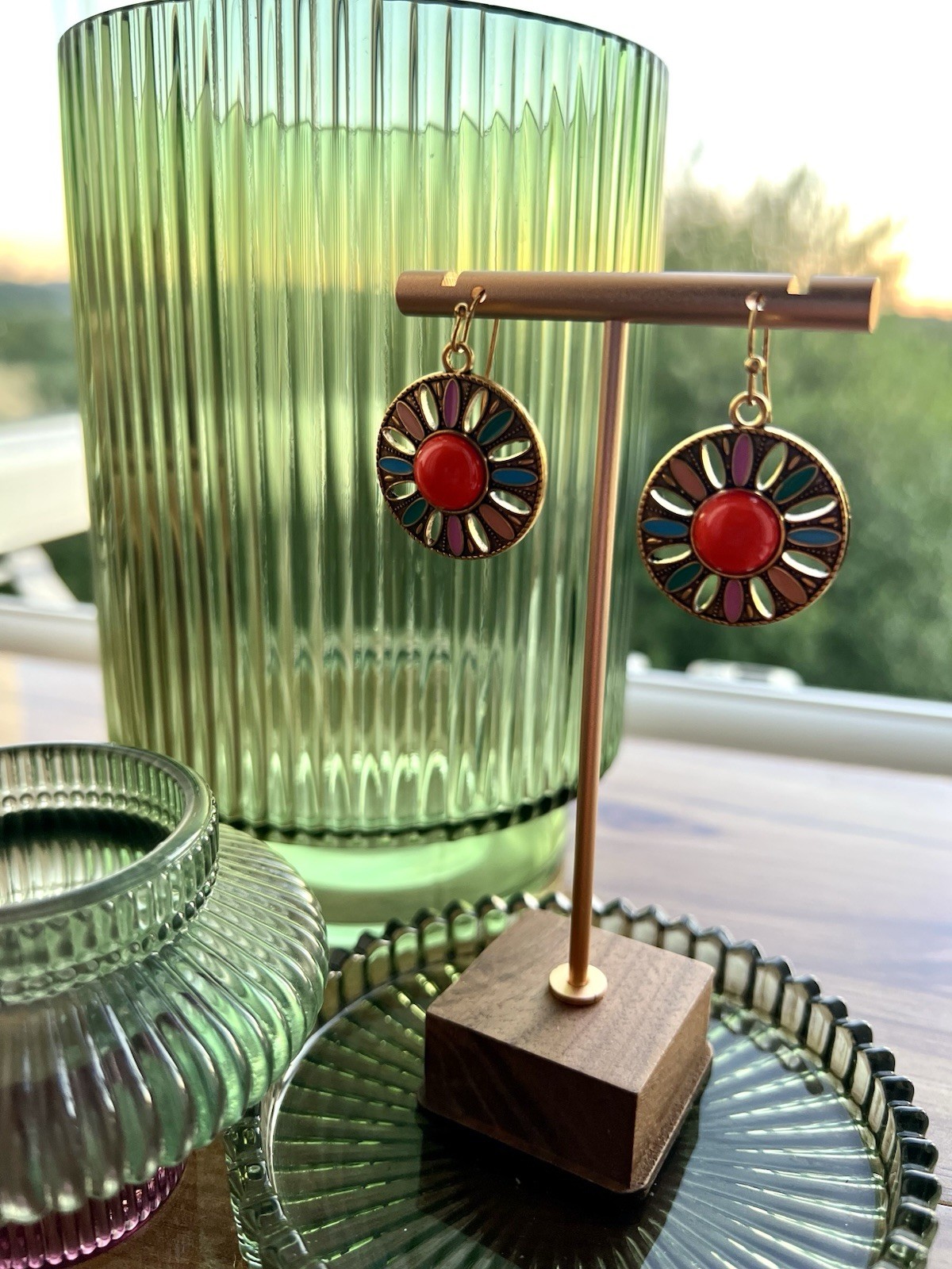 k_t_rose Gold plated multicolour Flower summer ladies Earrings free Gift Box