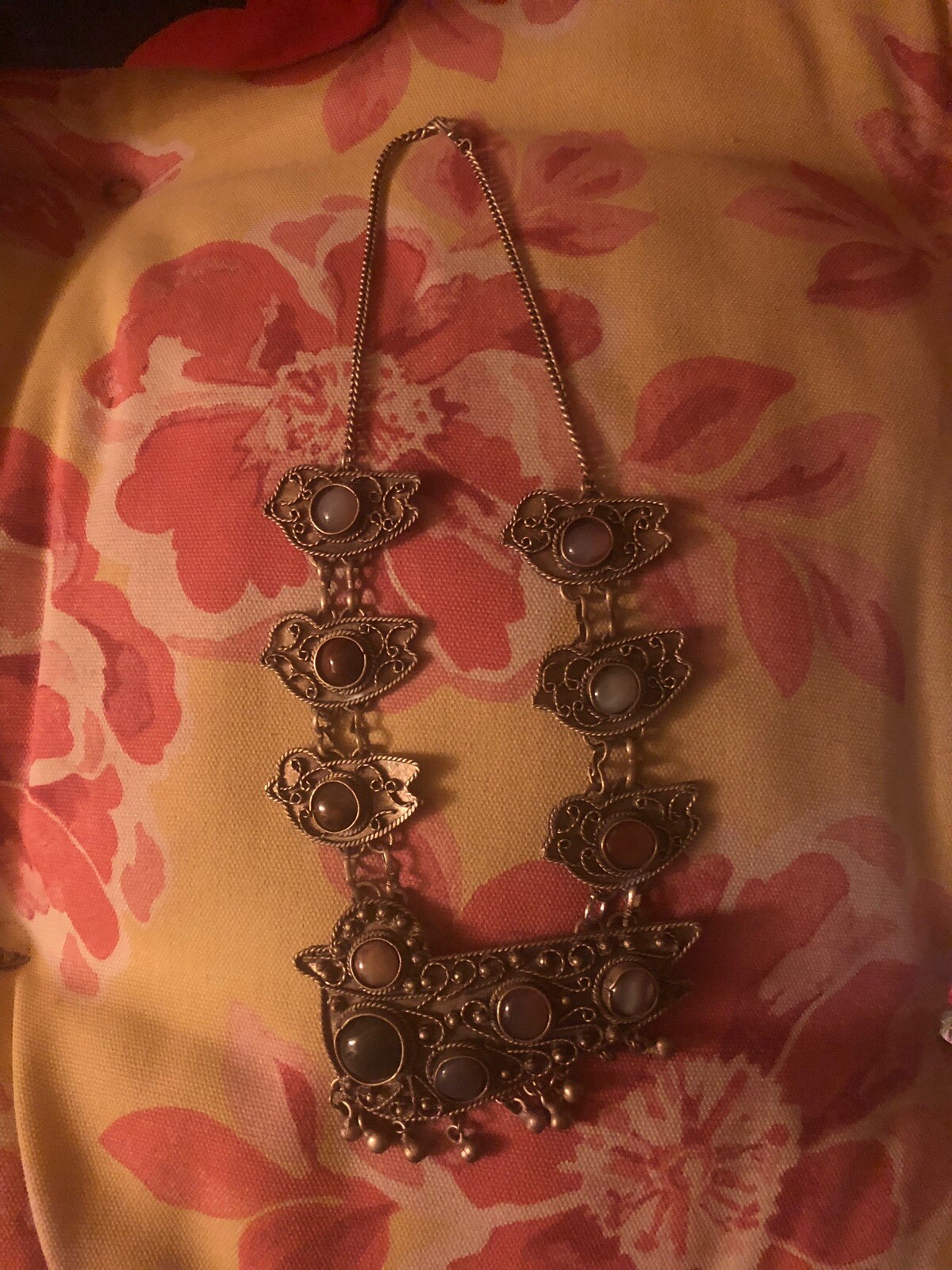 Antique Multi Birds Metal + Gem Stone India ? Ethnic Necklace Unusual Look Cool