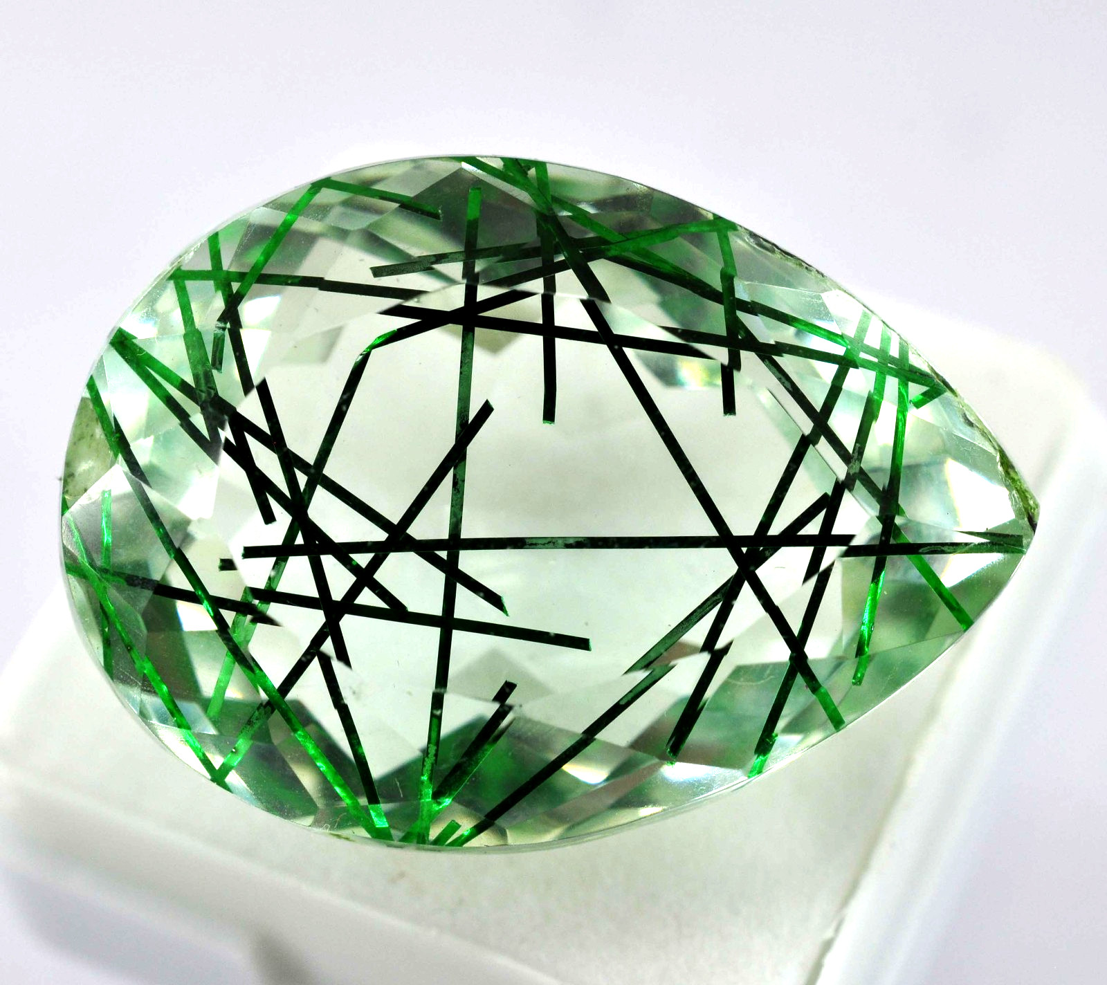 AAA Certified 48.85 Ct Natural Green Rutilated Quartz Pear Loose Gemstone