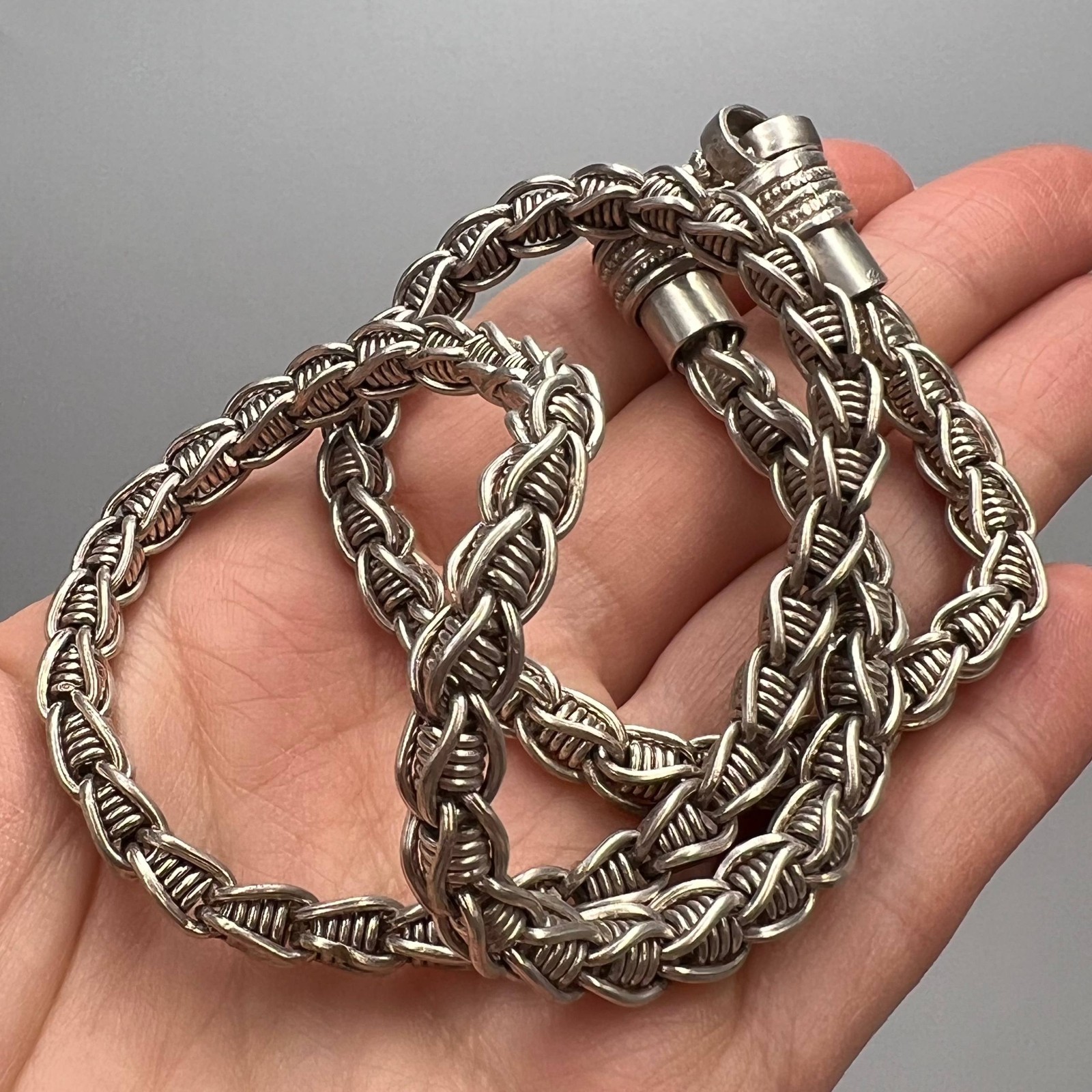 Vintage 925 Sterling Silver Chain Necklace 56.9g 50cm Hook Clasp Unisex Signed