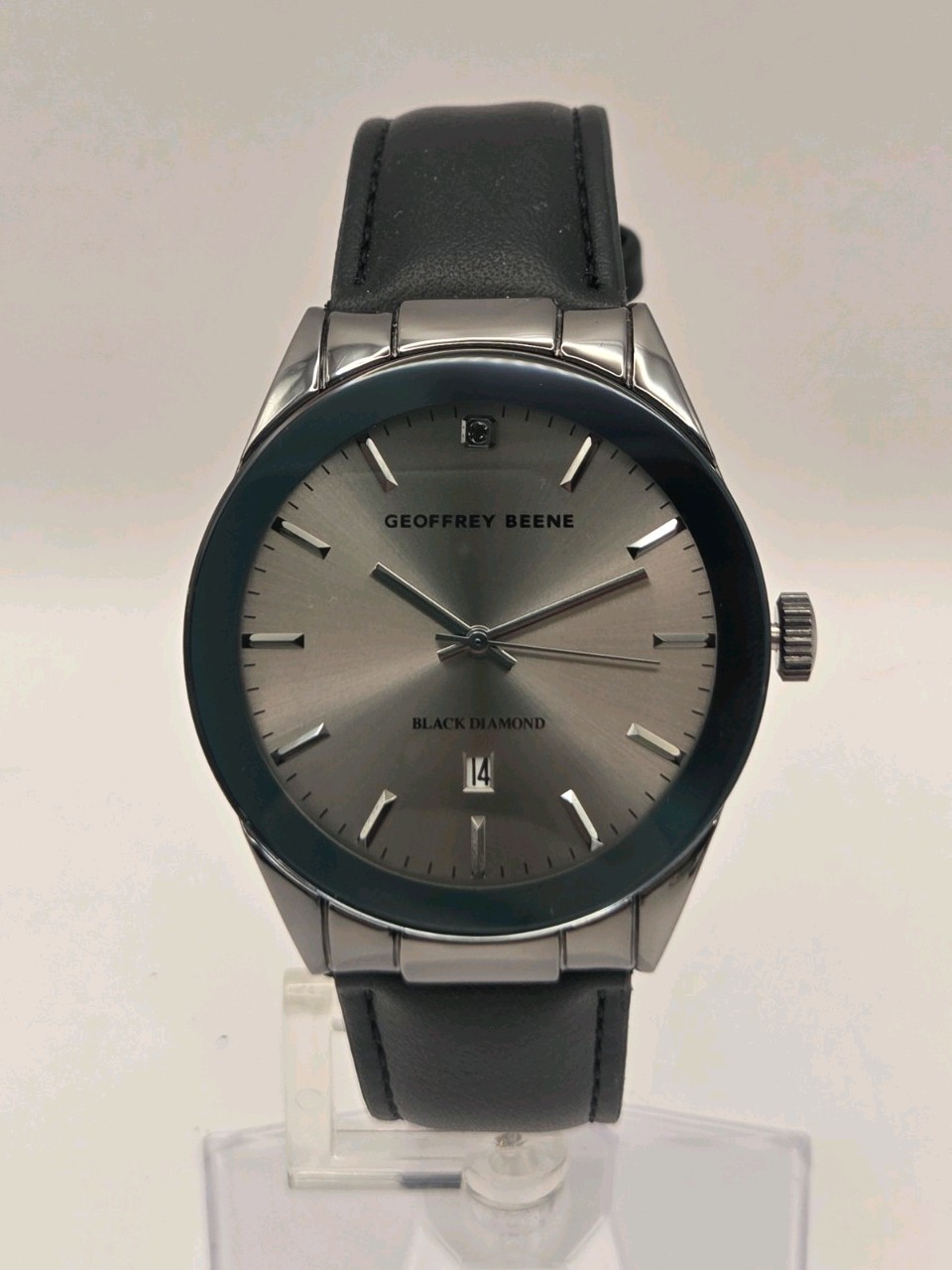 Geoffrey Beene Men’s 41mm Gunmetal Tone Diamond Accent Watch- New Out of Box