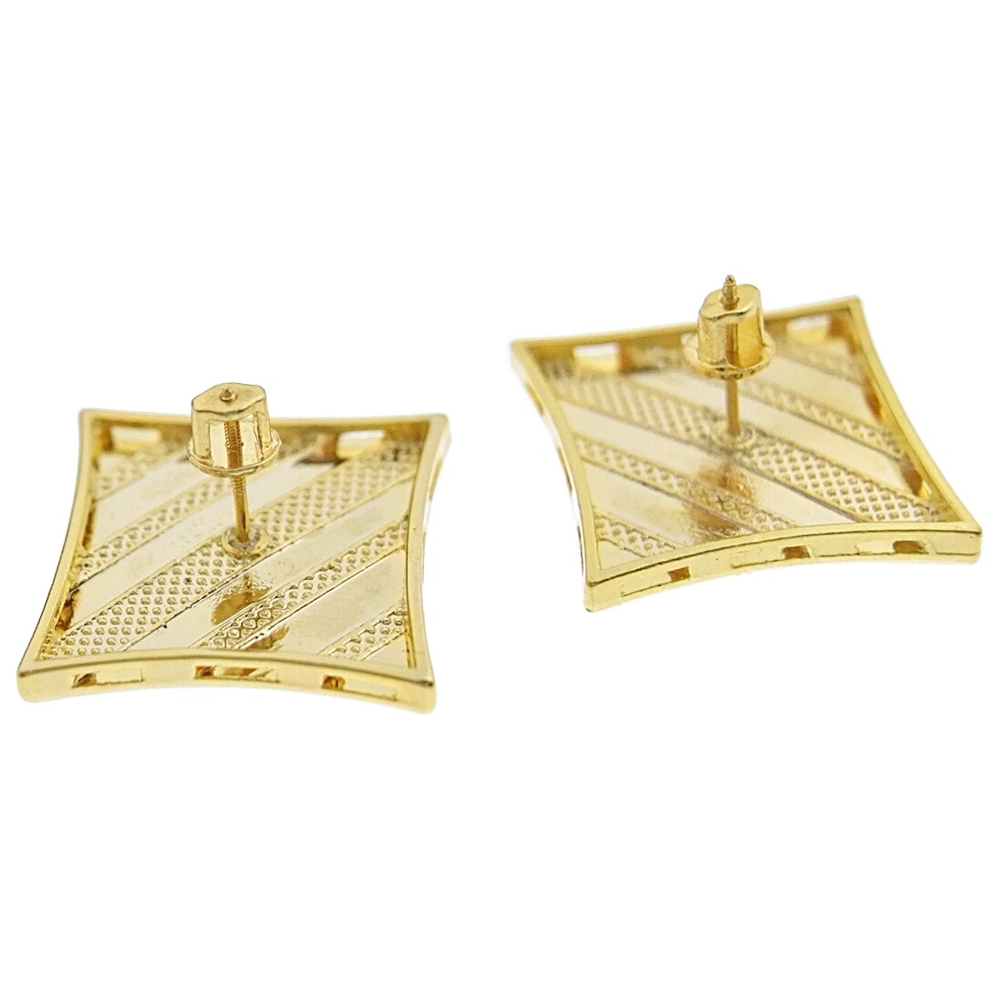 Men’s Huge 25MM Hip Hop Kite Earrings Micro Pave 13 Rows Gold Plated Screw Back