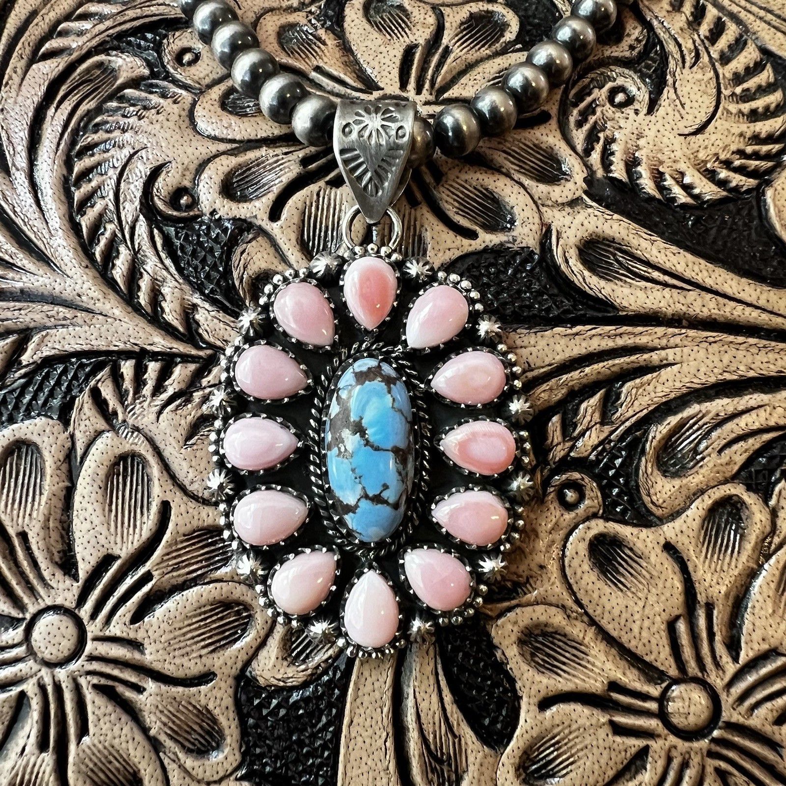 Golden Hills Turquoise Queen Conch Sterling Silver Cluster Pendant 925