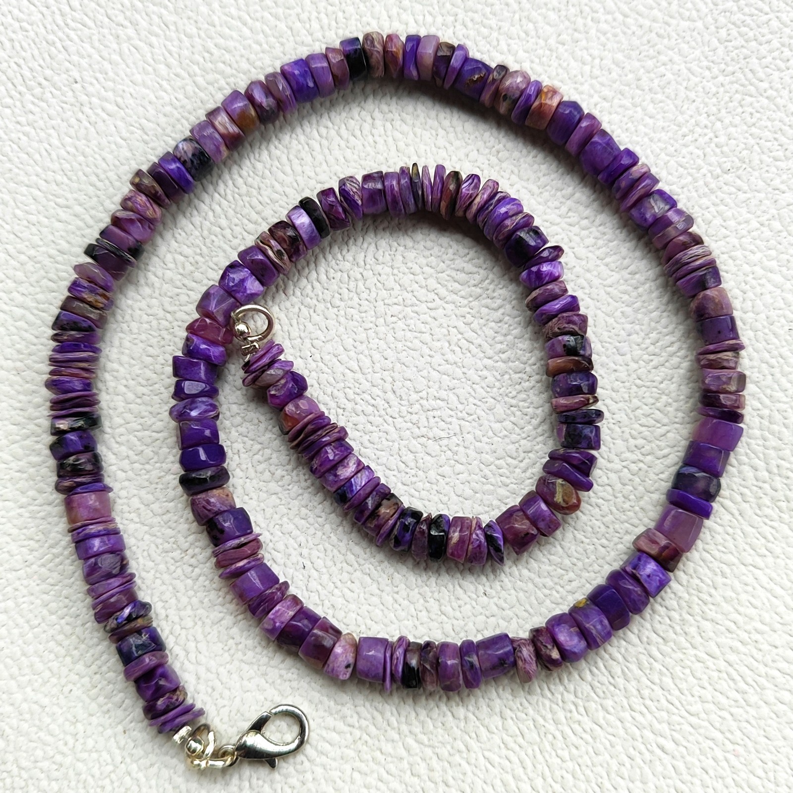 Natural Charoite Necklace 5-6mm Smooth Heishi Beads 17″ Purple India Gemstone