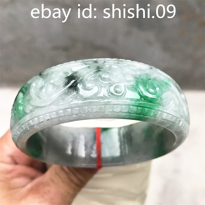 63.5mm Natural Green Jadeite Jade Bracelet Burma Carving Ruyi Jade Bangle