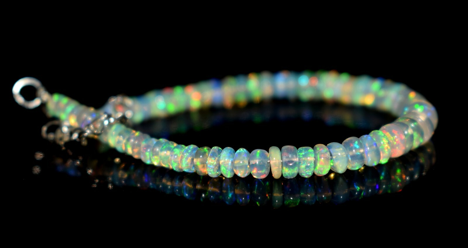 925 Sterling Silver Natural Ethiopian Opal Gemstone Beads 7″Bracelet F1730