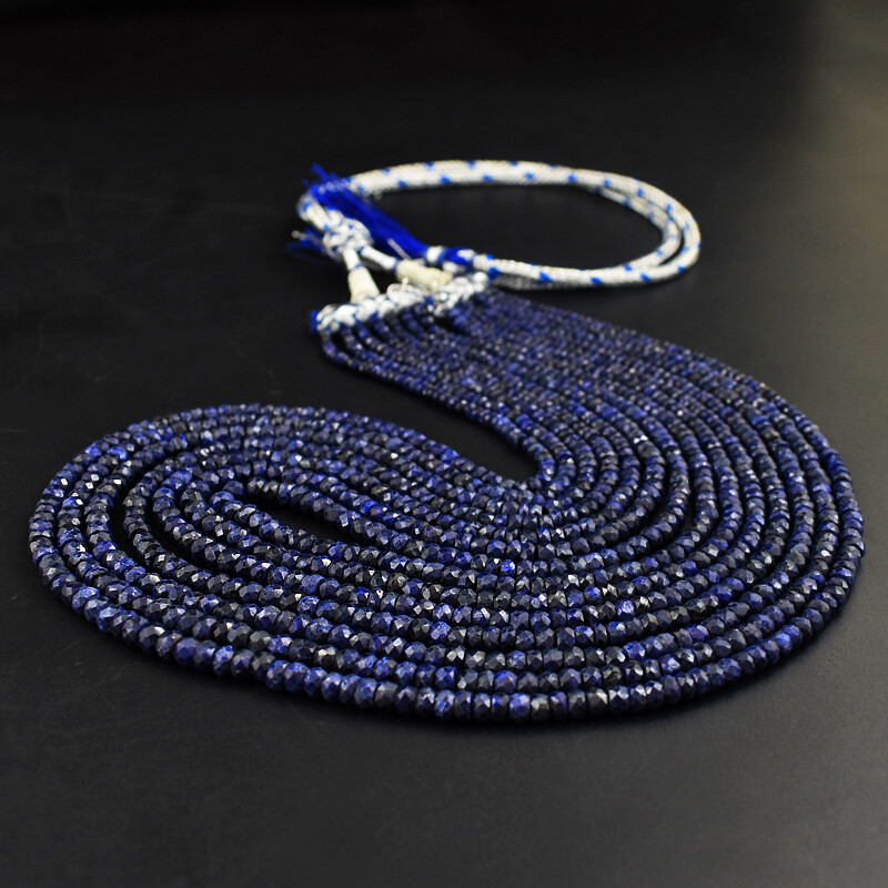 Royal 479 Cts Earth Mined 7 Line Blue Sapphire Faceted Beads Necklace JK 06K575