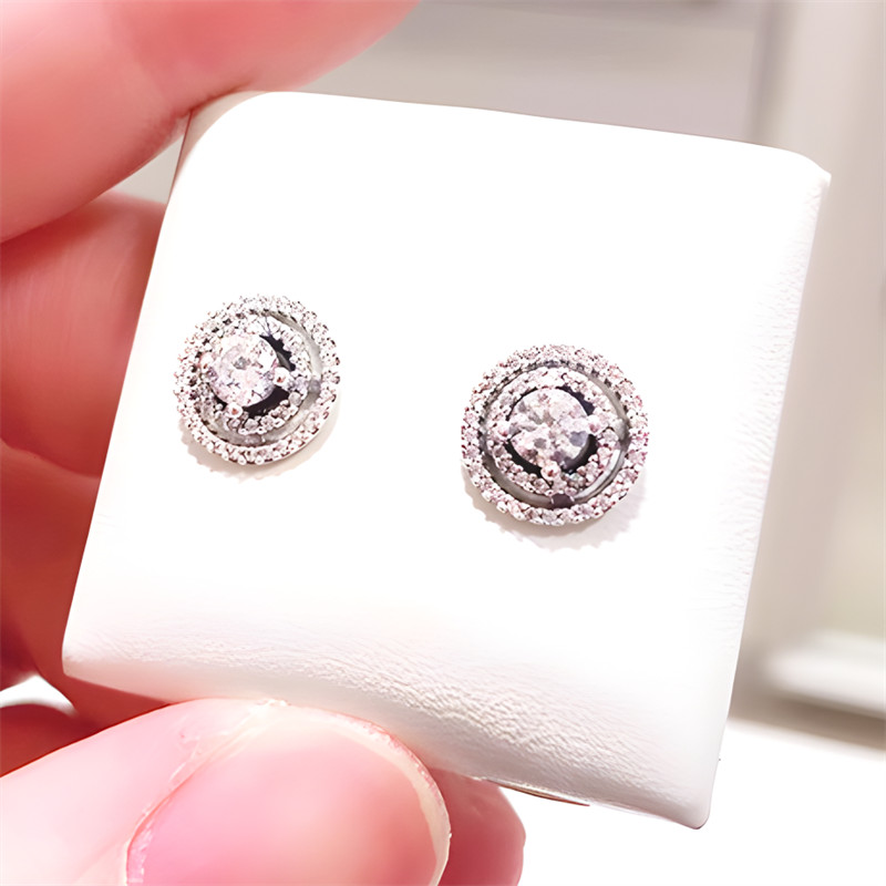 New 100% Authentic 925 Sterling Silver Sparkling Double Halo Stud Earrings