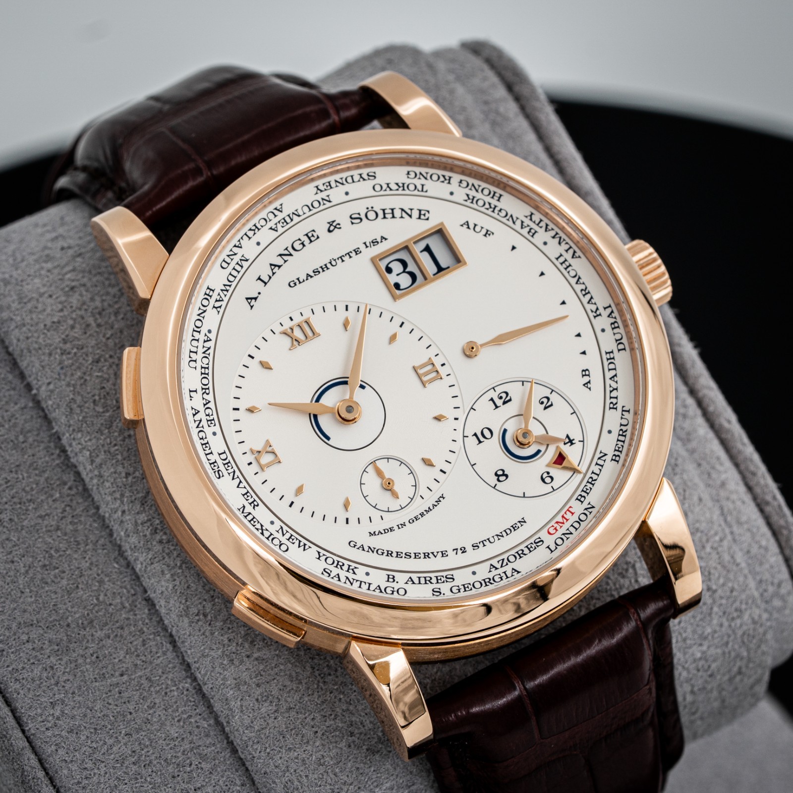 A. Lange & Söhne Lange 1 Time Zone in 18k Pink Gold 136.032 Box and Papers