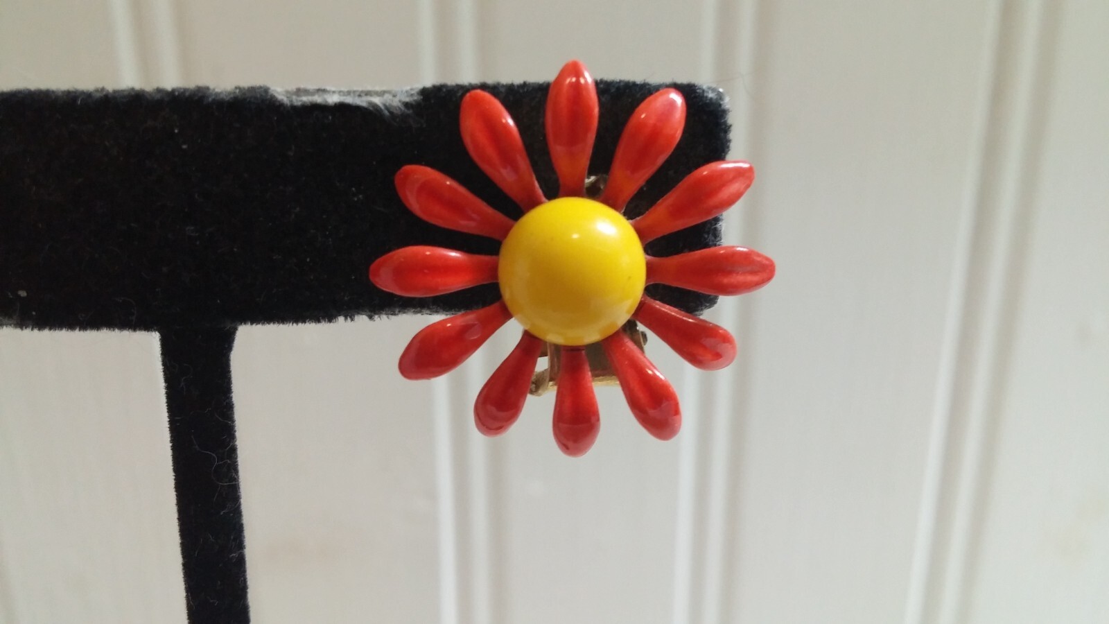 Green Orange Yellow Enameled GTMetal Daisy Flower BroochPin MatchingClipEarrings