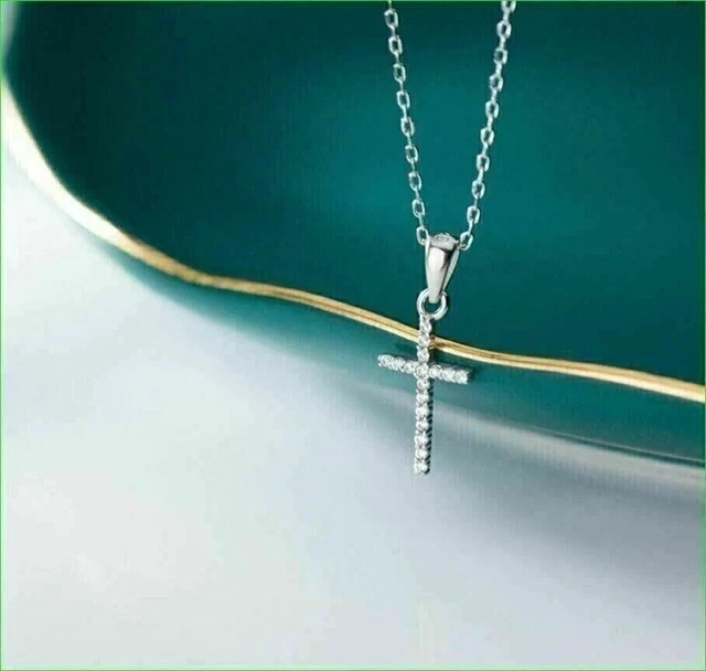 1Ct Round Cut Lab Created Diamond Women’s Cross Pendant 14K White Gold Plated