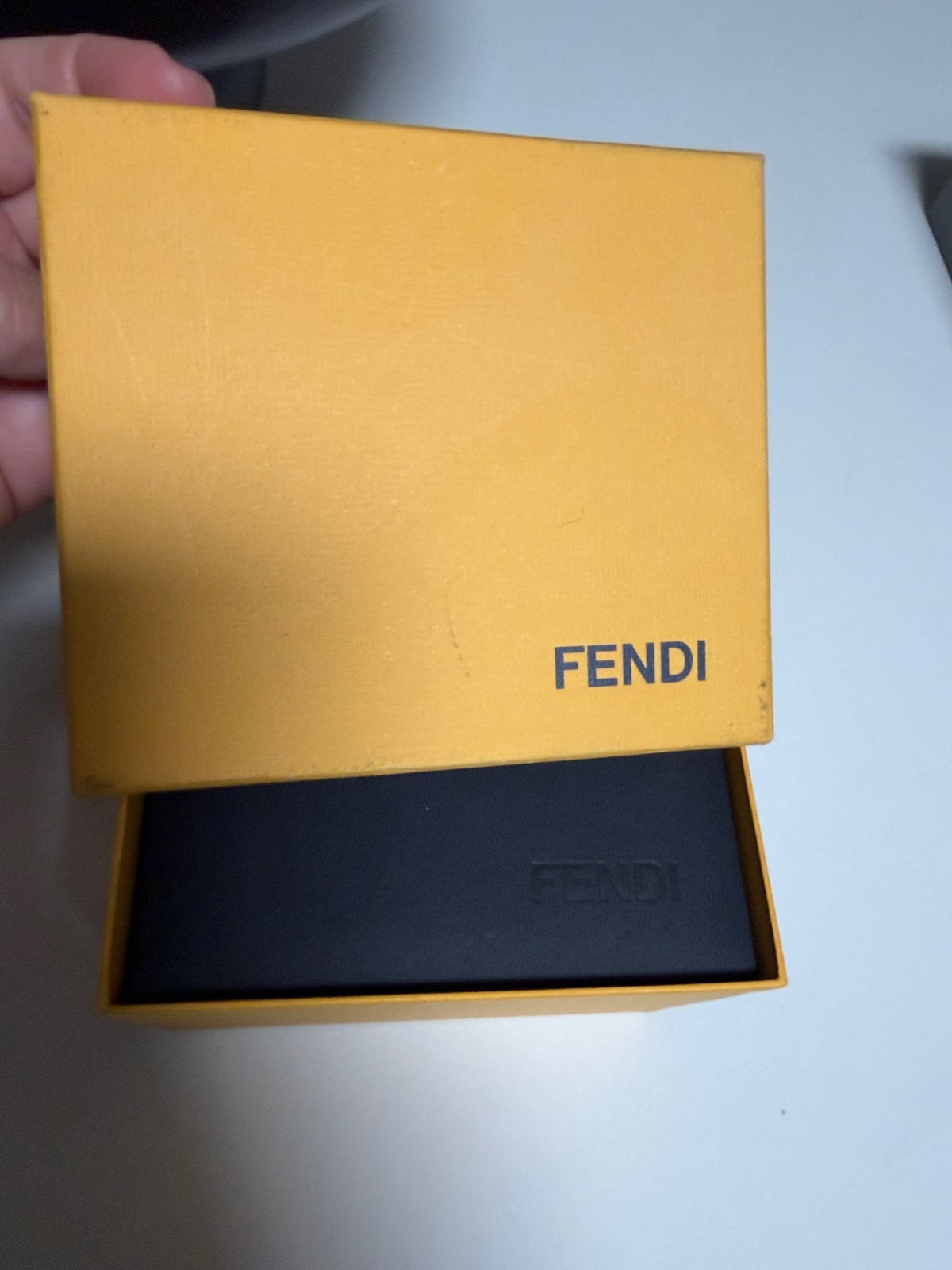 Fendi Jewelry Box Yellow/Black/Gray Velvet Lined Square 5x5x2.5 in