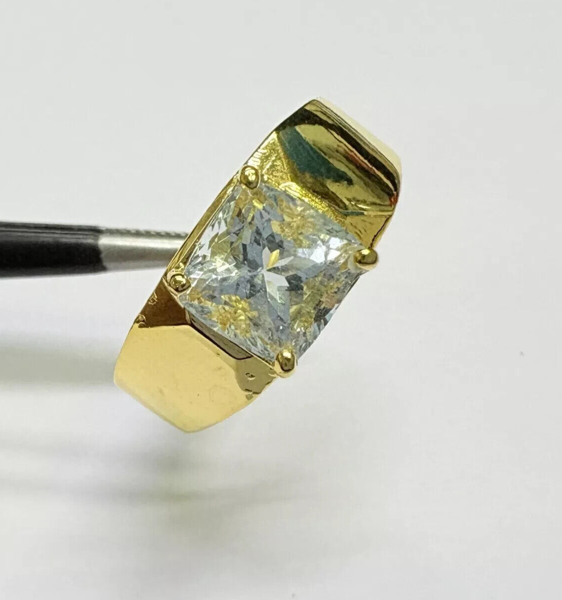 925 Silver Gold Plated Ring Men’s SZ 10.25 US 4.90 Grams Natural Aquamarine