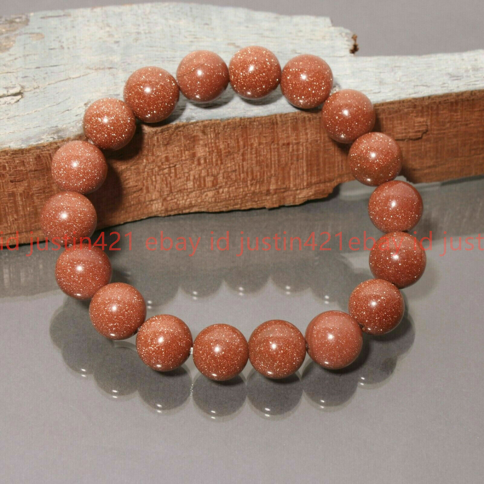 Fashion 8/10/12mm Natural Gold Sandstone Round Gems Beads Elastic Bracelets 7.5″