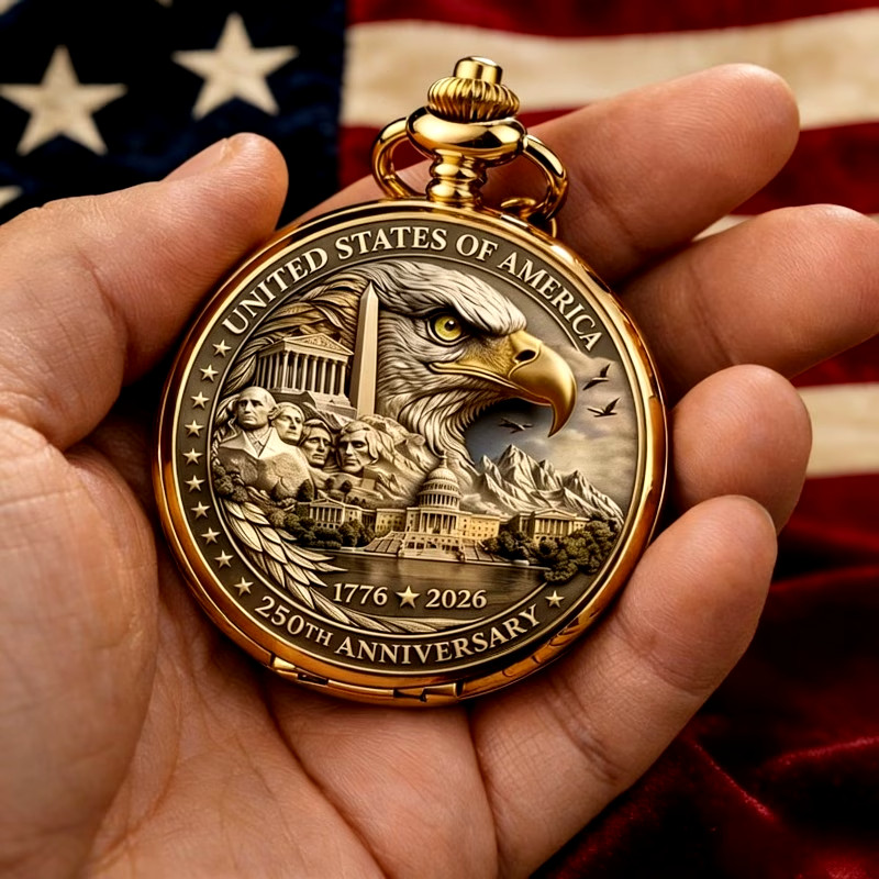 Retro American Pocket Watch – 250th Anniversary Edition Bald Eagle Collectible