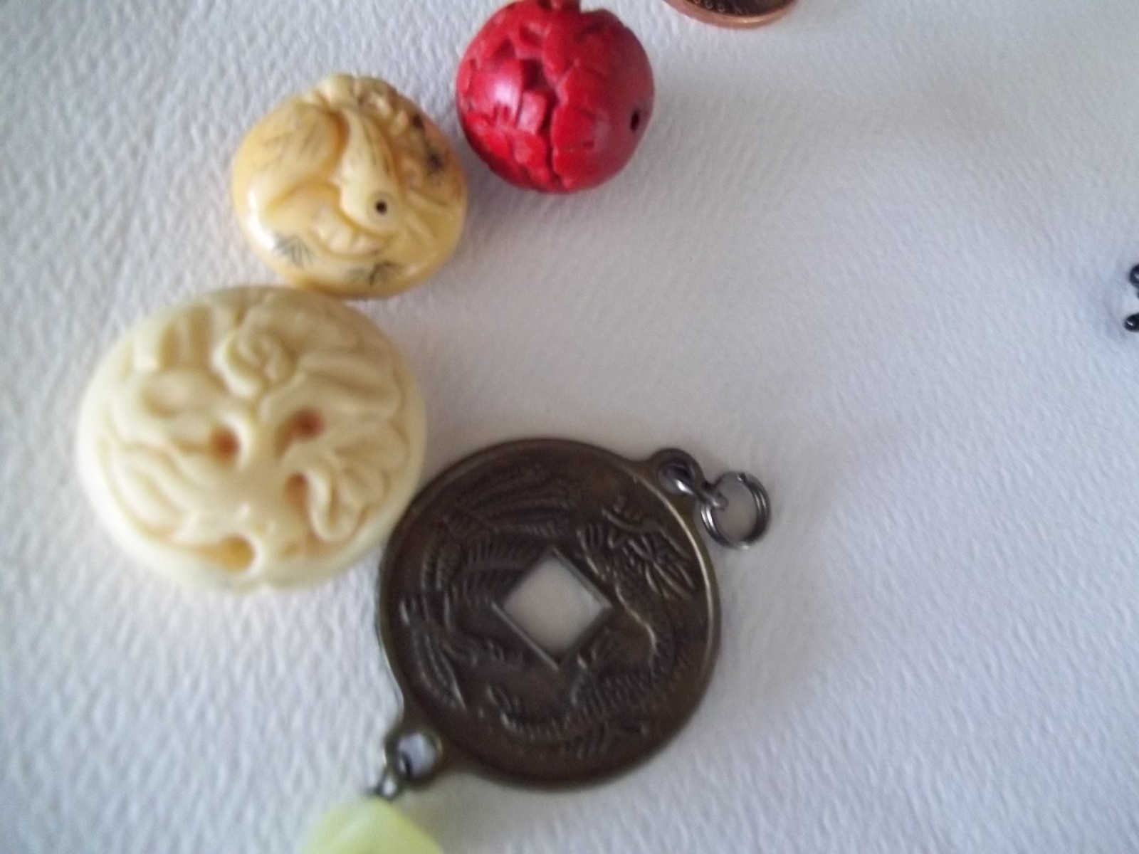 Asian style bead lot carved resin jade look glass craft beads ojime style
