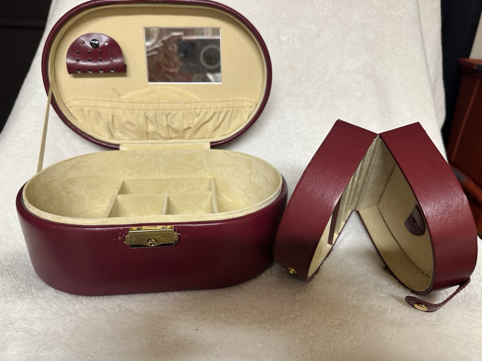 Burnt Red Faux Leather Jewelry Box w/ Velvet Lining &Multiple Compartments