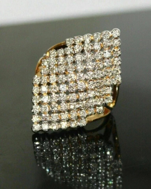 2.50Ct Round-Cut Real Moissanite Cluster Engagement Ring 14K Yellow Gold Plated