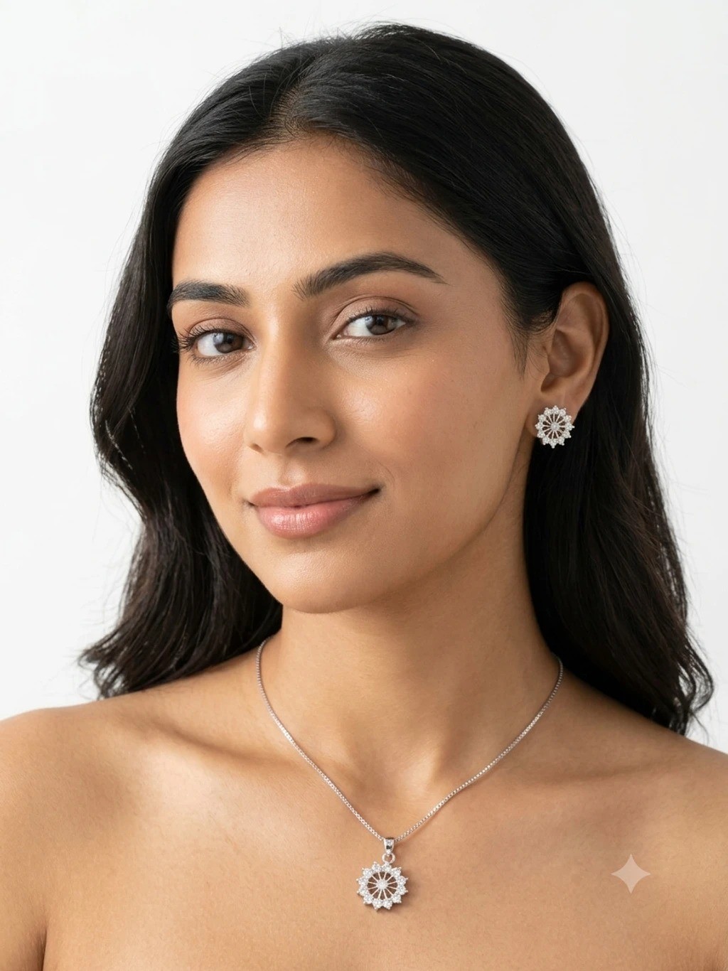 Elegant Crystal Flower Necklace Earrings Set Beauty Occasion lab created stone