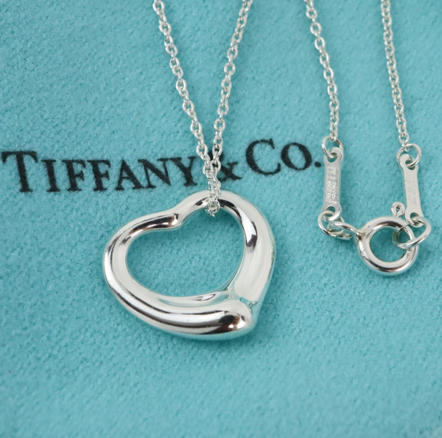 Tiffany & Co. Elsa Peretti 16mm Open Heart Pendant Necklace 16.3″ Silver 925