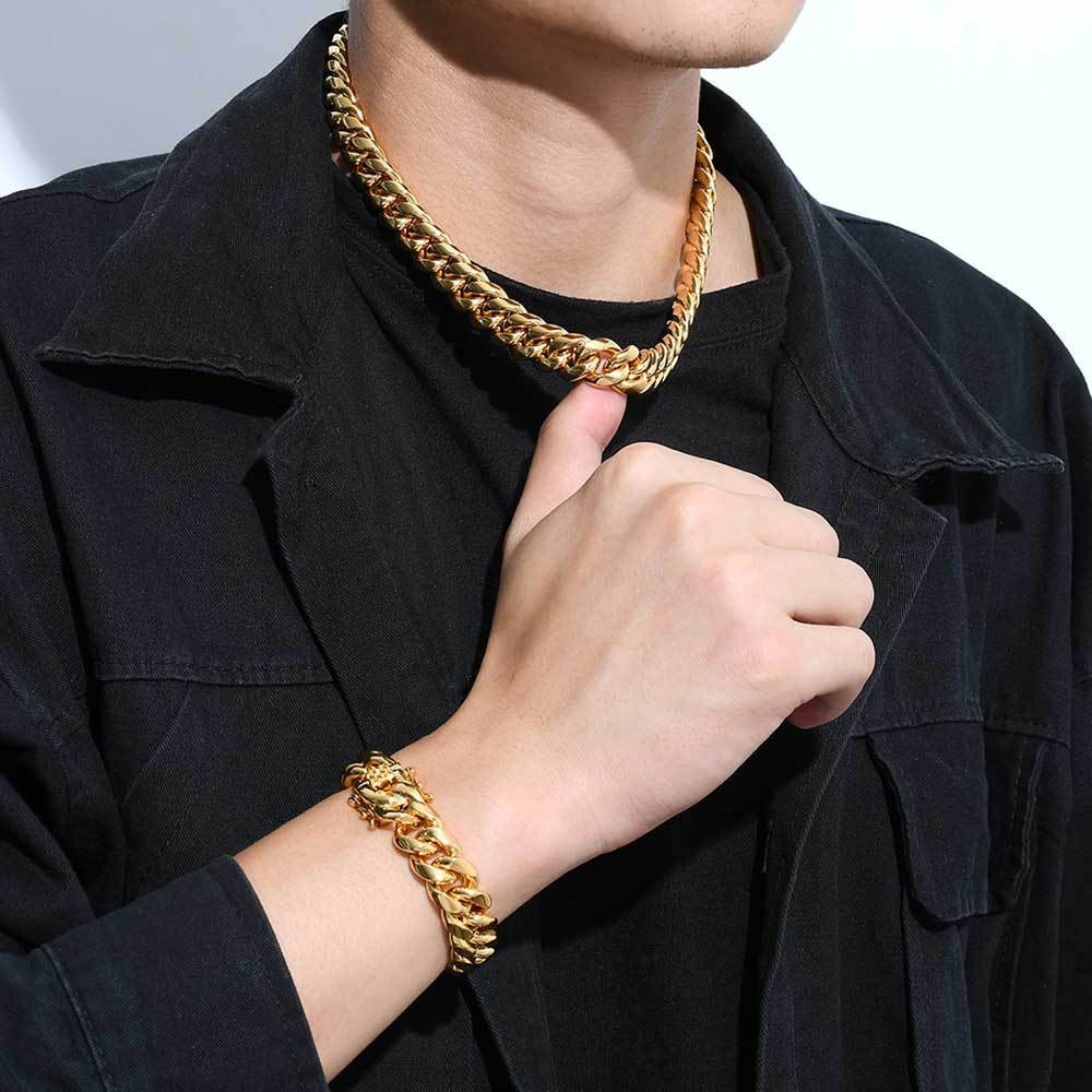 6-14mm Heavy Hip Hop Miami Cuban Link Bracelet Necklace Solid Stainless Steel